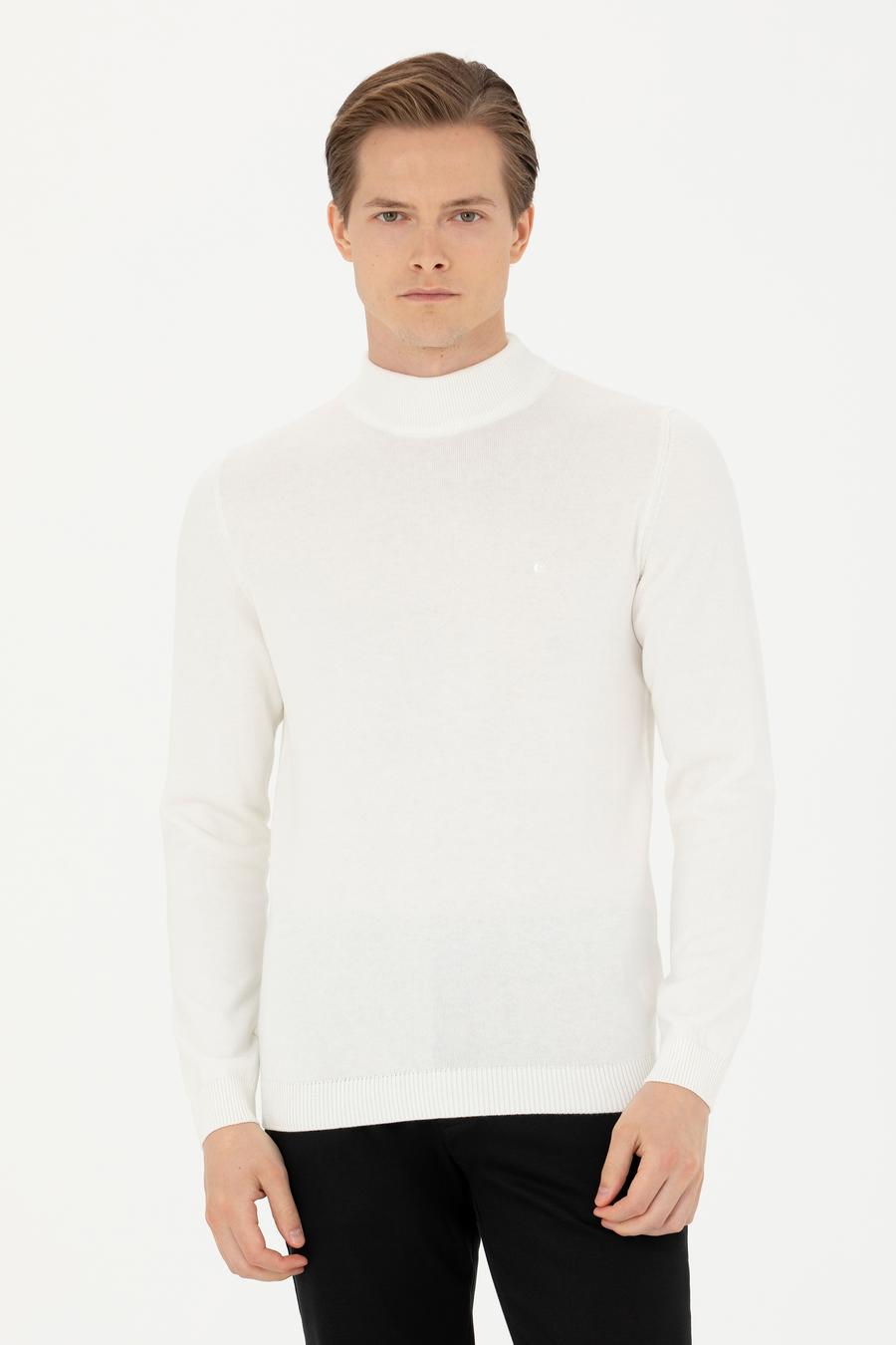 Ekru Slim Fit Yarım Balıkçı Basic Triko Kazak - 50270170057