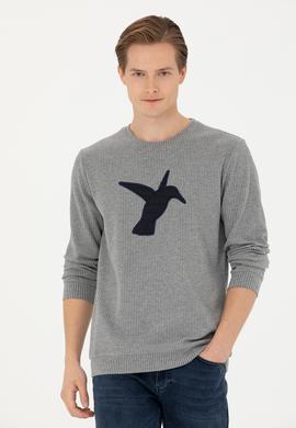 Gri Melanj Bisiklet Yaka Sweatshirt