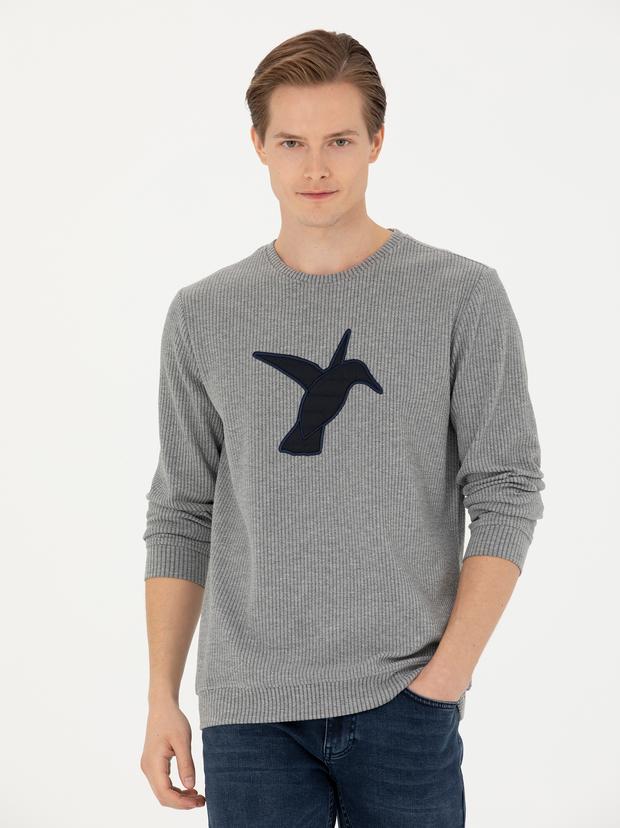 Gri Melanj Bisiklet Yaka Sweatshirt