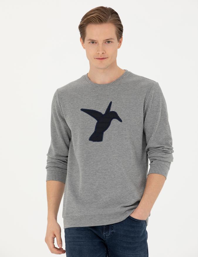 Gri Melanj Bisiklet Yaka Sweatshirt
