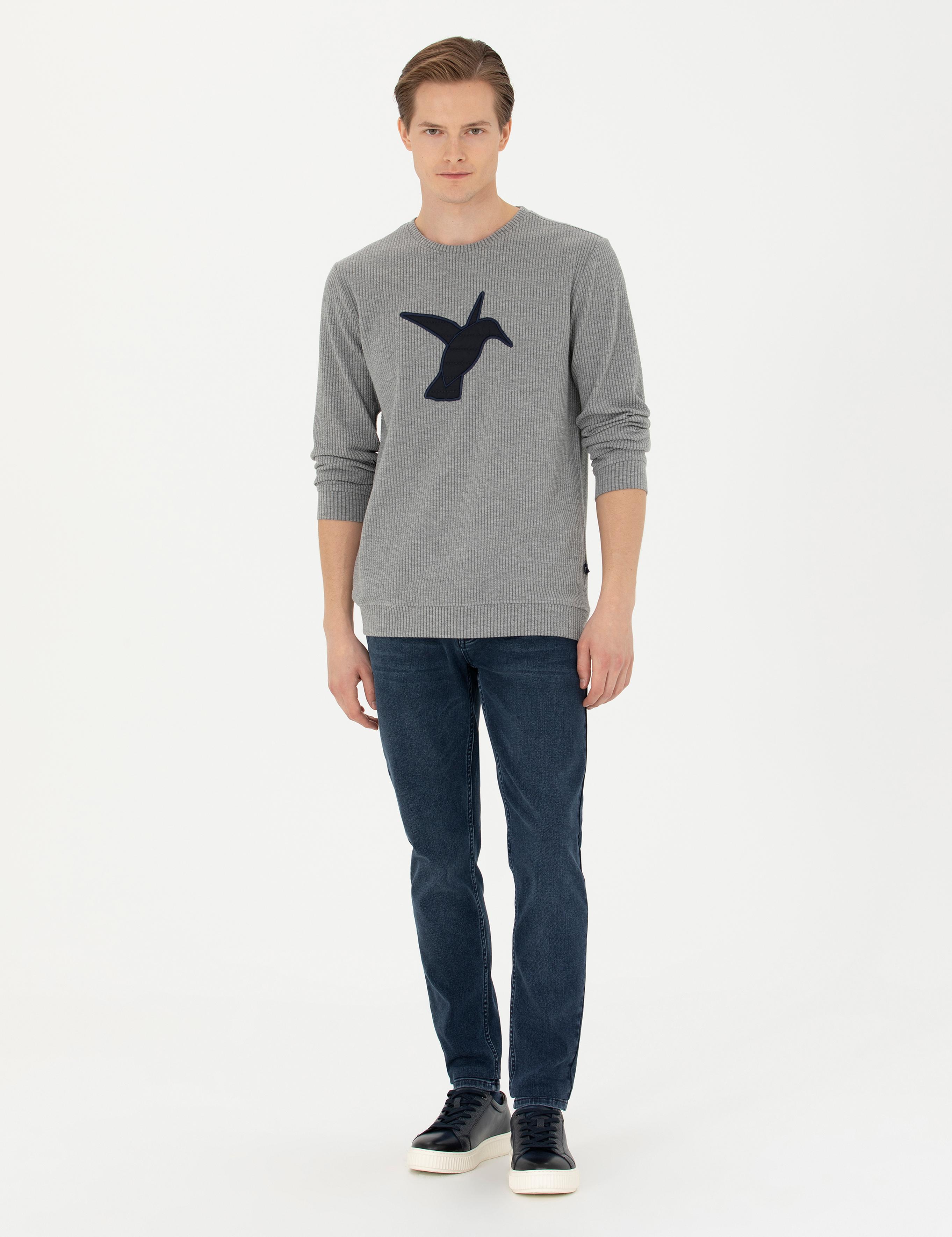 Gri Melanj Bisiklet Yaka Sweatshirt - 50275562005