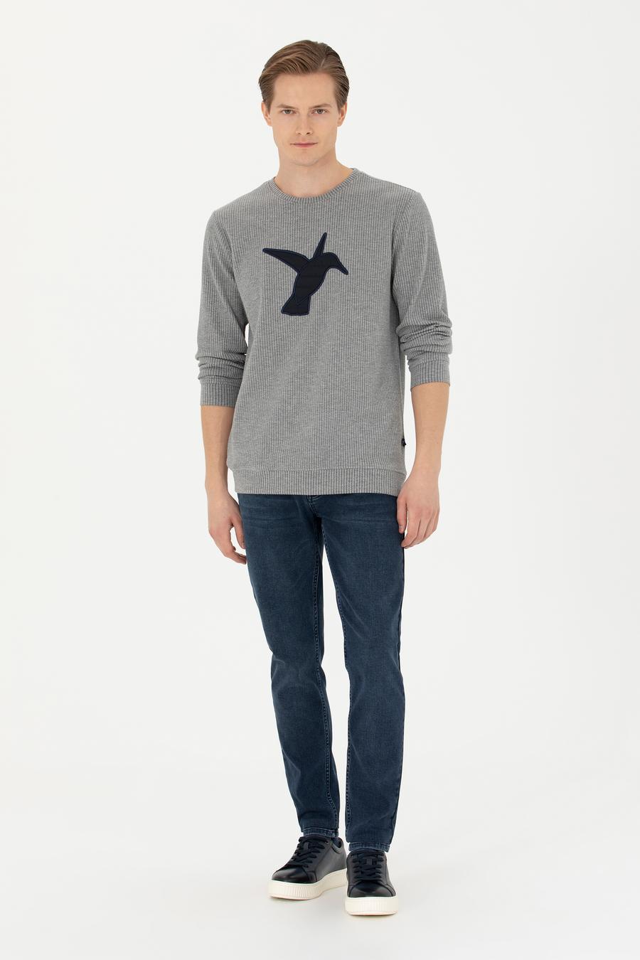 Gri Melanj Bisiklet Yaka Sweatshirt - 50275562005