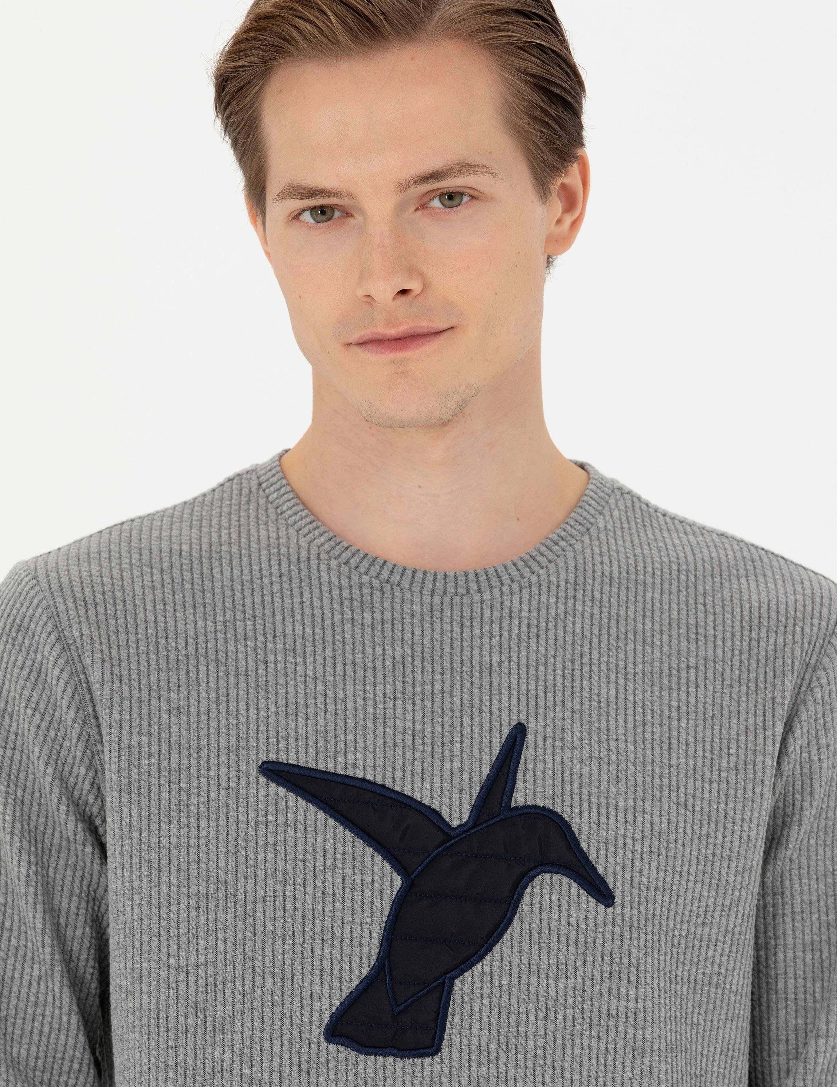 Gri Melanj Bisiklet Yaka Sweatshirt - 50275562005