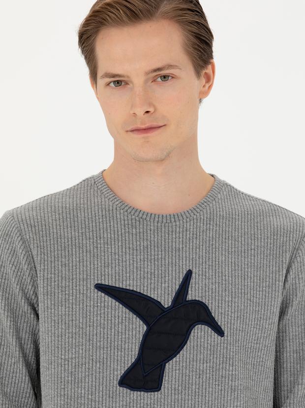 Gri Melanj Bisiklet Yaka Sweatshirt