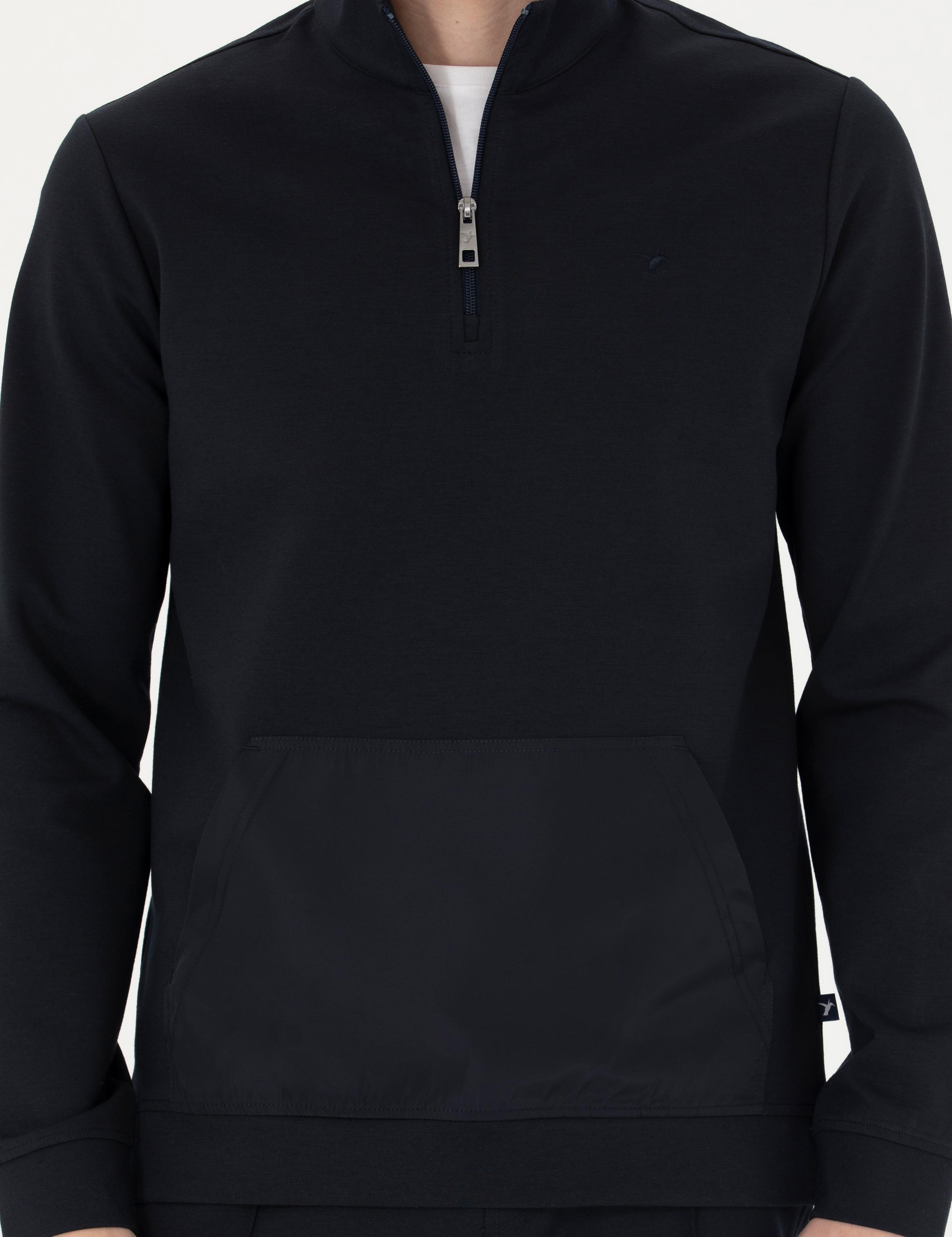 Lacivert Regular Fit Yarım Fermuarlı Cepli Sweatshirt - 50276174009