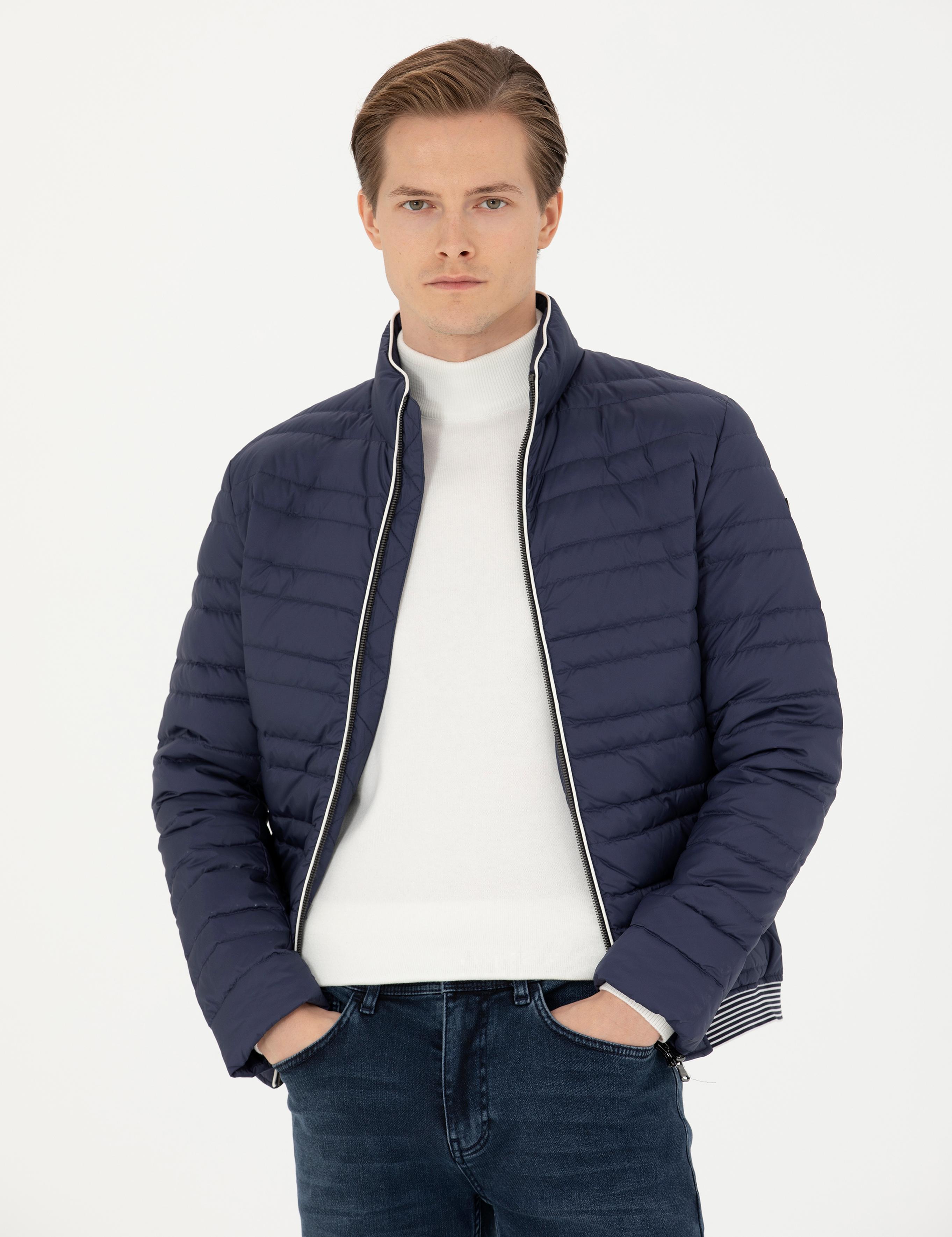 Lacivert İnce Kapitone Mont - 50273790022