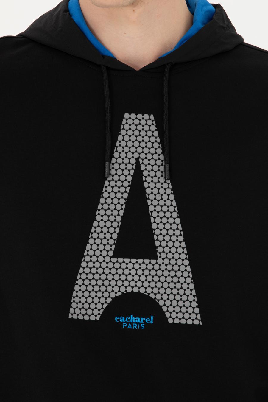 Siyah Regular Fit Pamuk Karışımlı Kapüşonlu Sweatshirt - 50272525019