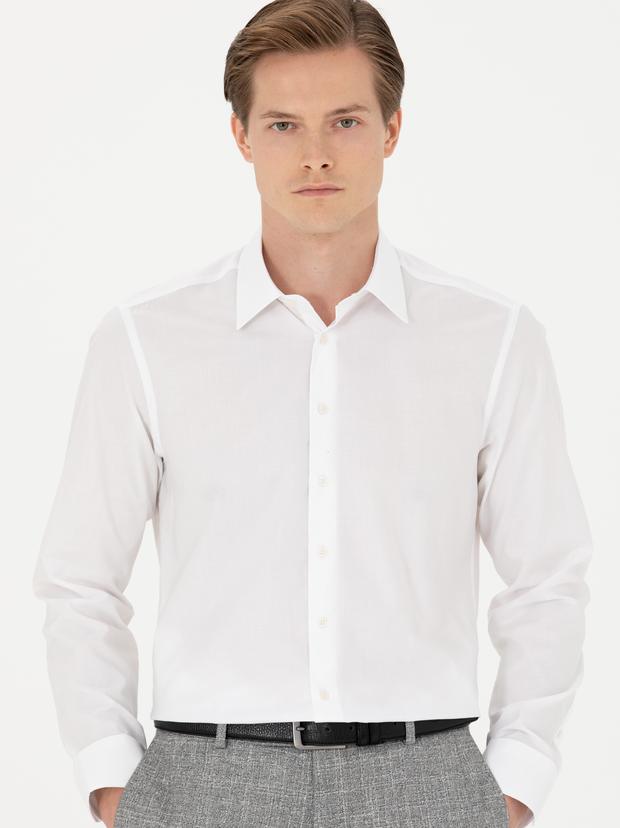 Beyaz Slim Fit Uzun Kollu Gömlek