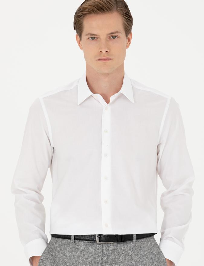 Beyaz Slim Fit Uzun Kollu Gömlek