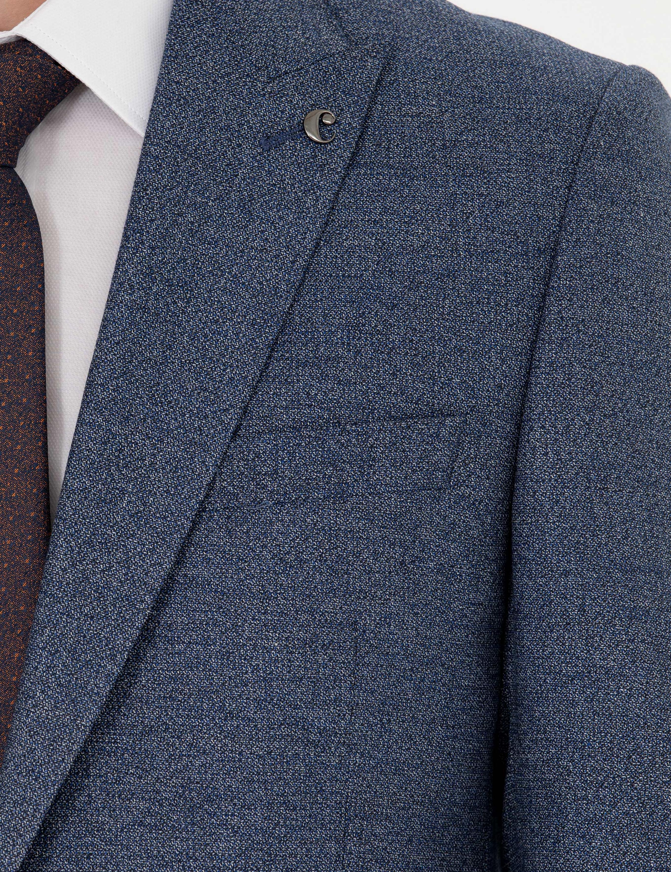 Lacivert Slim Fit Mikro Desenli Kırlangıç Yaka Takım Elbise - 50277979009
