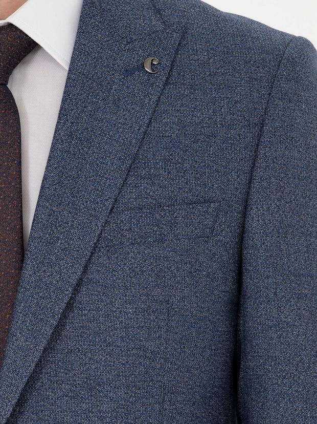 Lacivert Slim Fit Mikro Desenli Kırlangıç Yaka Takım Elbise