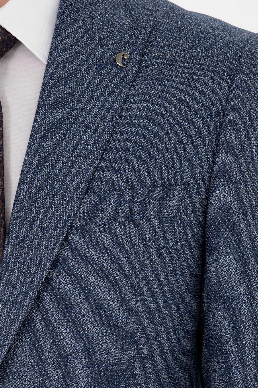 Lacivert Slim Fit Mikro Desenli Kırlangıç Yaka Takım Elbise - 50277979009