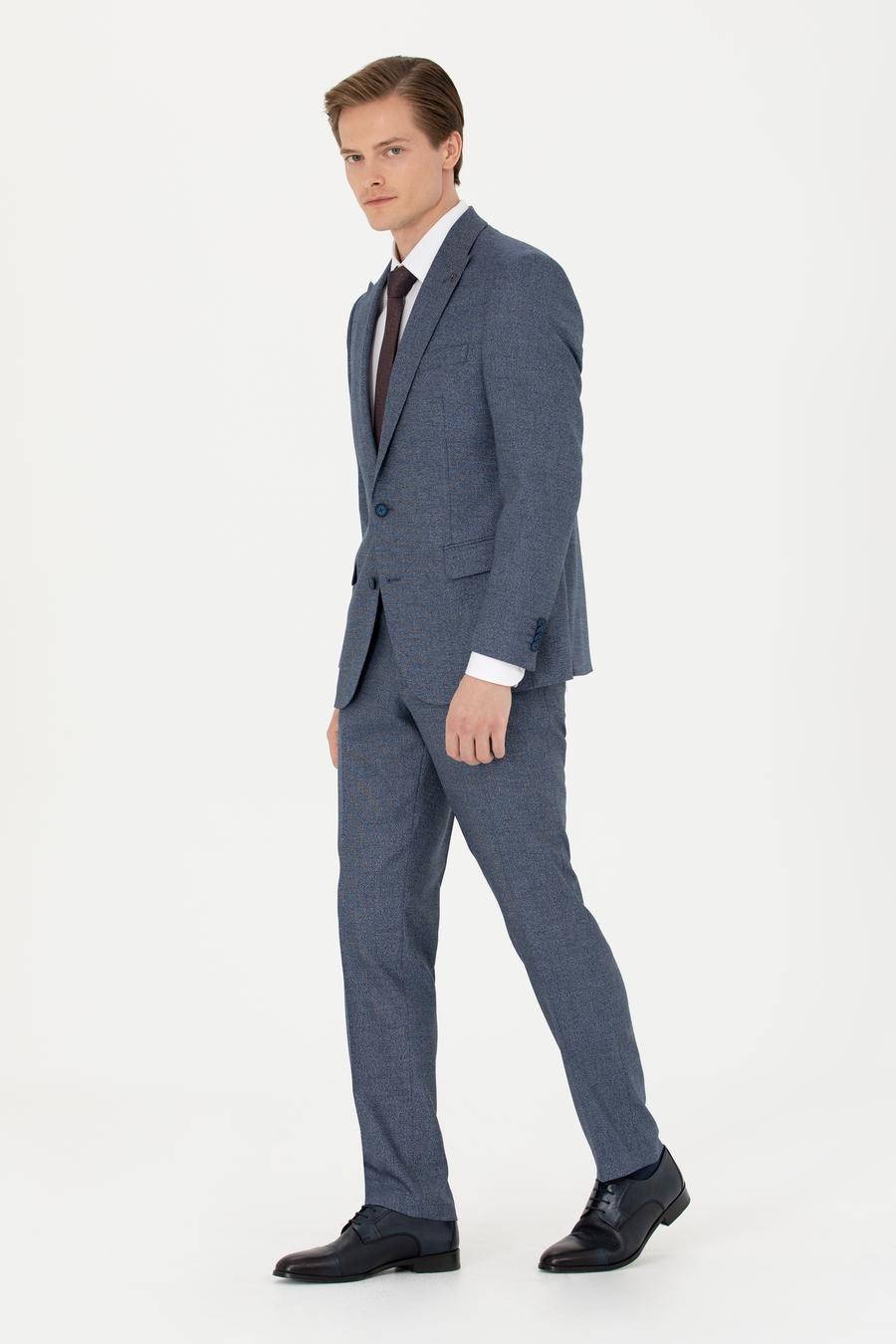 Lacivert Slim Fit Mikro Desenli Kırlangıç Yaka Takım Elbise - 50277979009