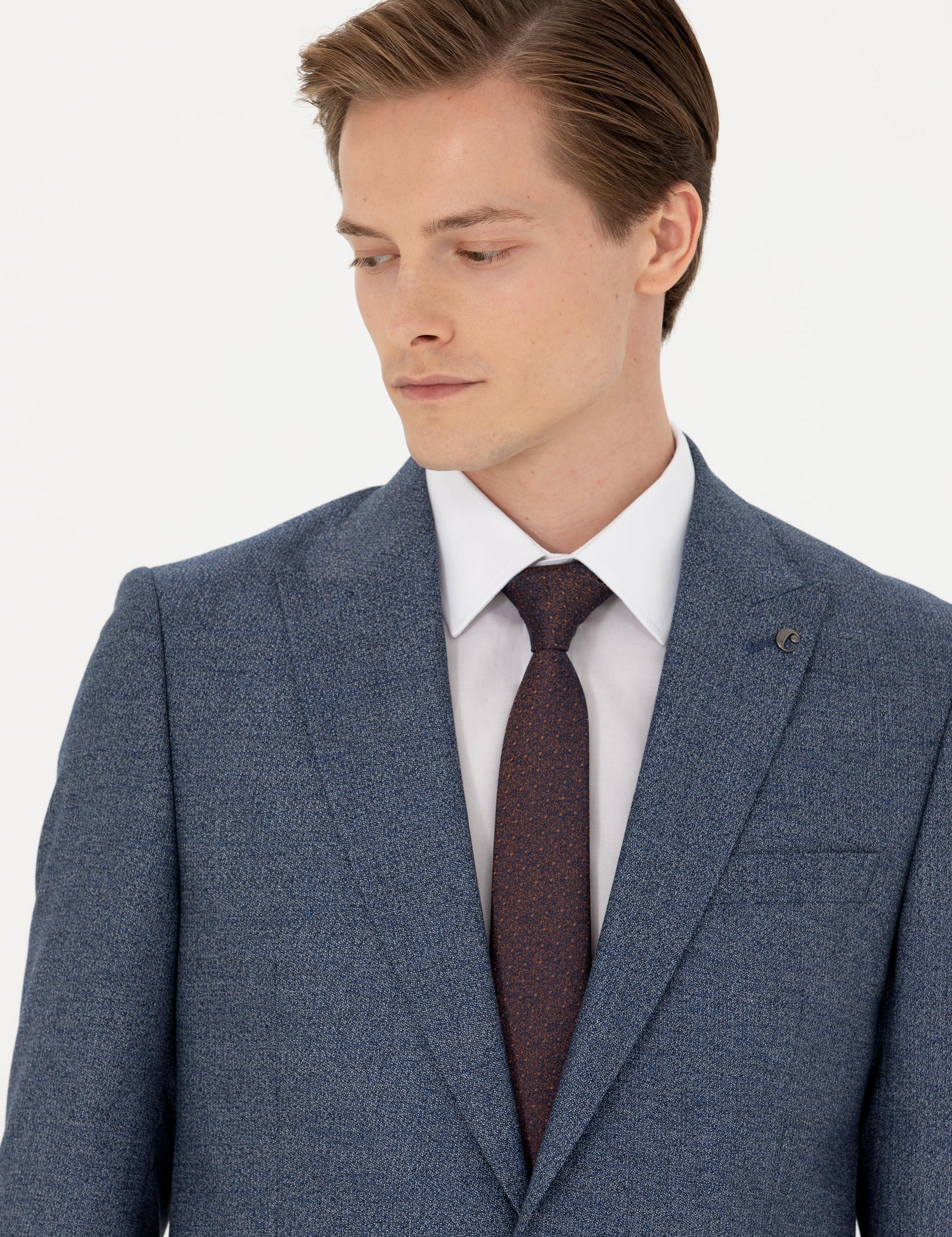 Lacivert Slim Fit Mikro Desenli Kırlangıç Yaka Takım Elbise - 50277979009