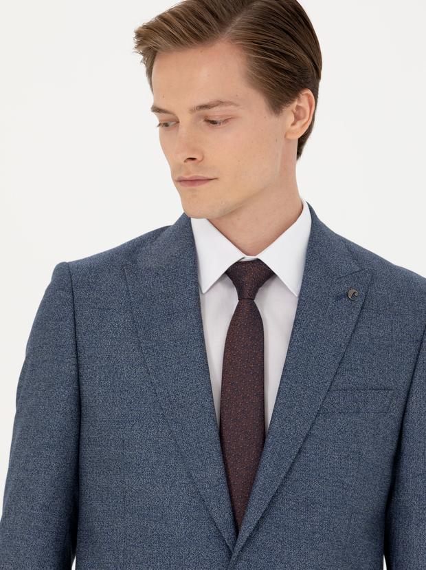 Lacivert Slim Fit Mikro Desenli Kırlangıç Yaka Takım Elbise