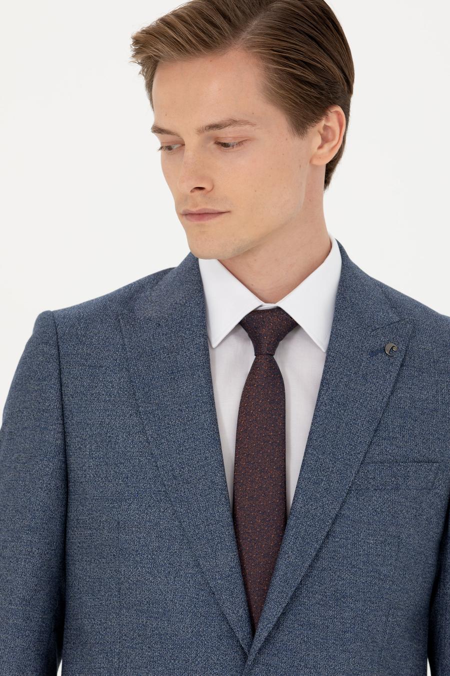 Lacivert Slim Fit Mikro Desenli Kırlangıç Yaka Takım Elbise - 50277979009