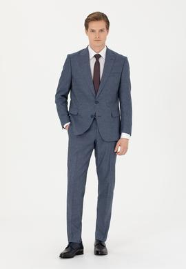 Lacivert Slim Fit Mikro Desenli Kırlangıç Yaka Takım Elbise