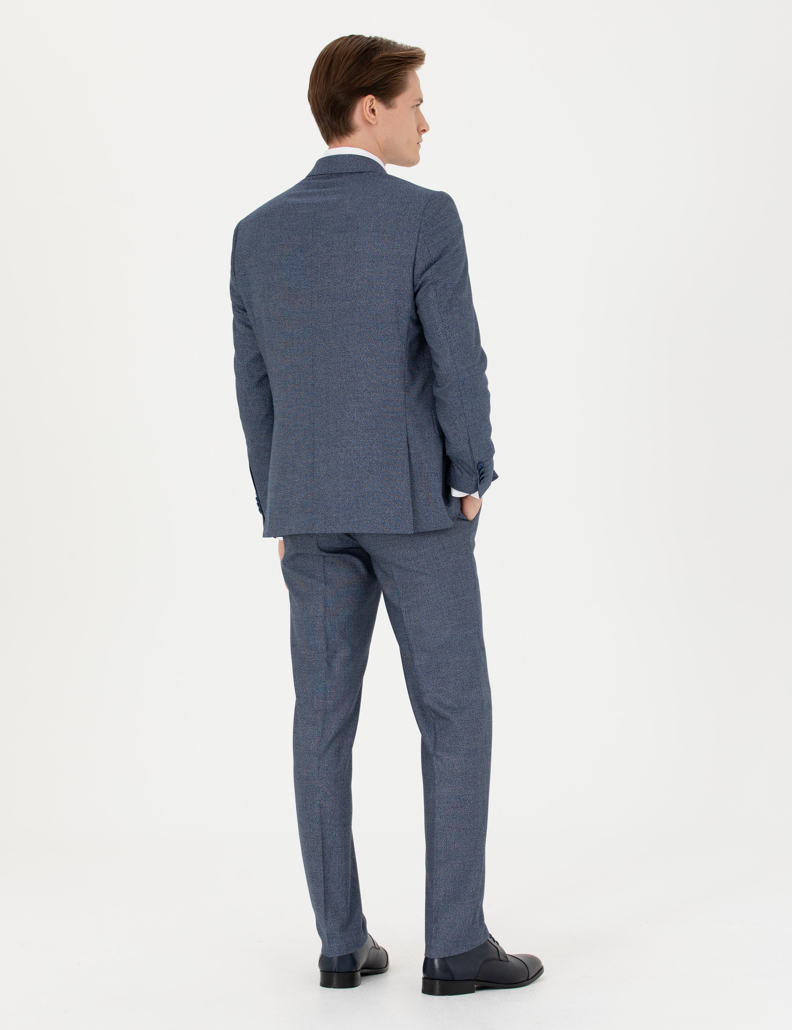 Lacivert Slim Fit Mikro Desenli Kırlangıç Yaka Takım Elbise - 50277979009