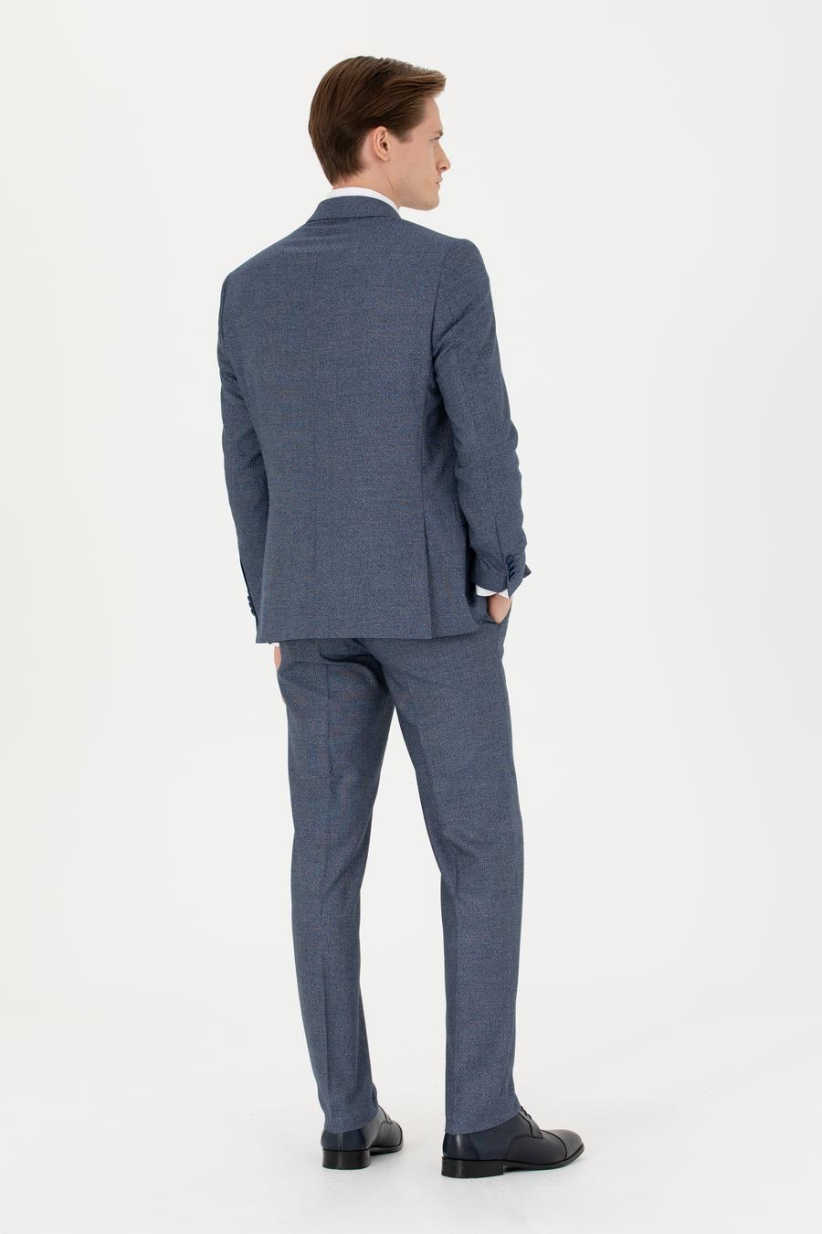 Lacivert Slim Fit Mikro Desenli Kırlangıç Yaka Takım Elbise - 50277979009