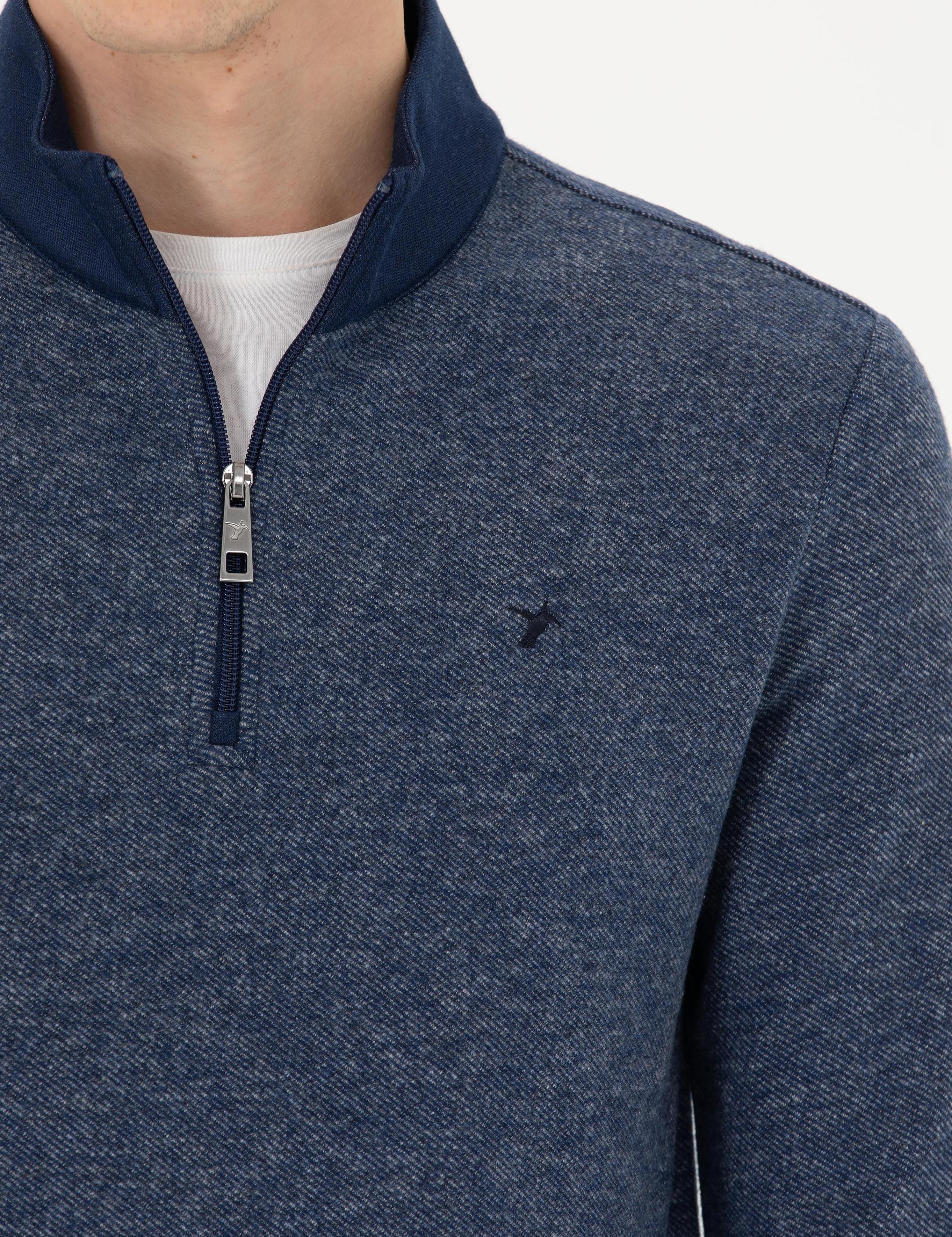 Lacivert Slim Fit Pamuk Karışımlı Yarım Fermuarlı Sweatshirt - 50275568041