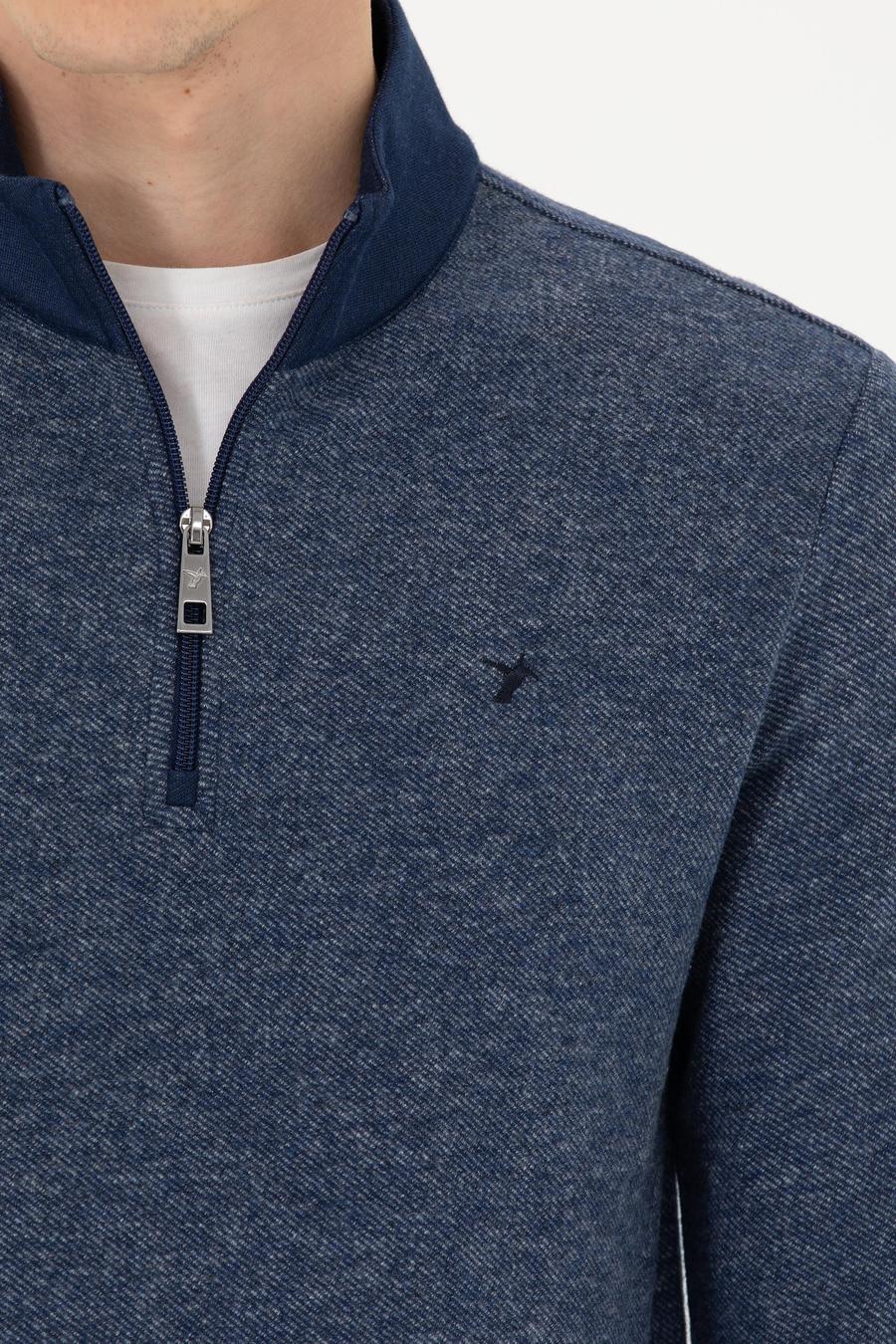 Lacivert Slim Fit Pamuk Karışımlı Yarım Fermuarlı Sweatshirt - 50275568041