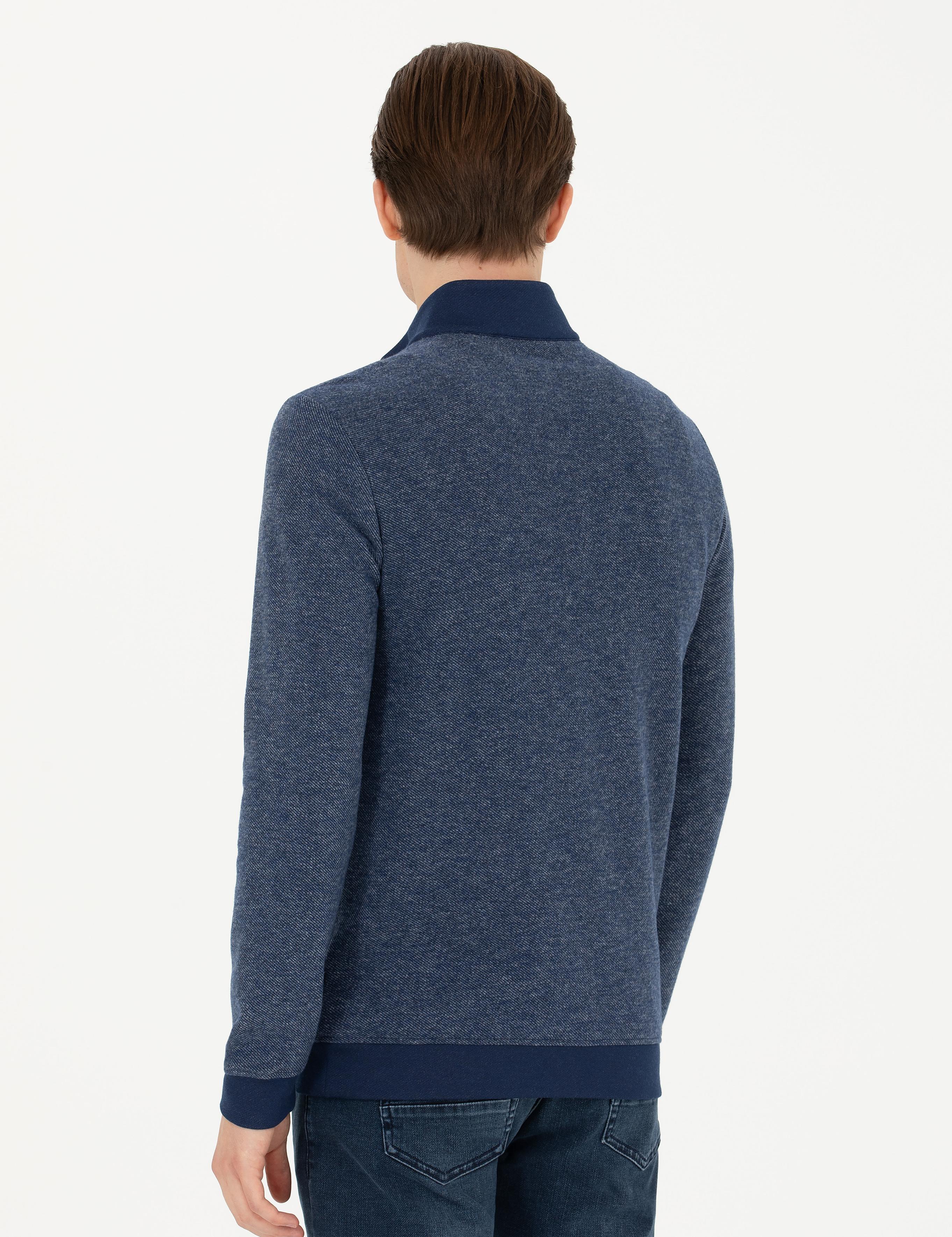 Lacivert Slim Fit Pamuk Karışımlı Yarım Fermuarlı Sweatshirt - 50275568041