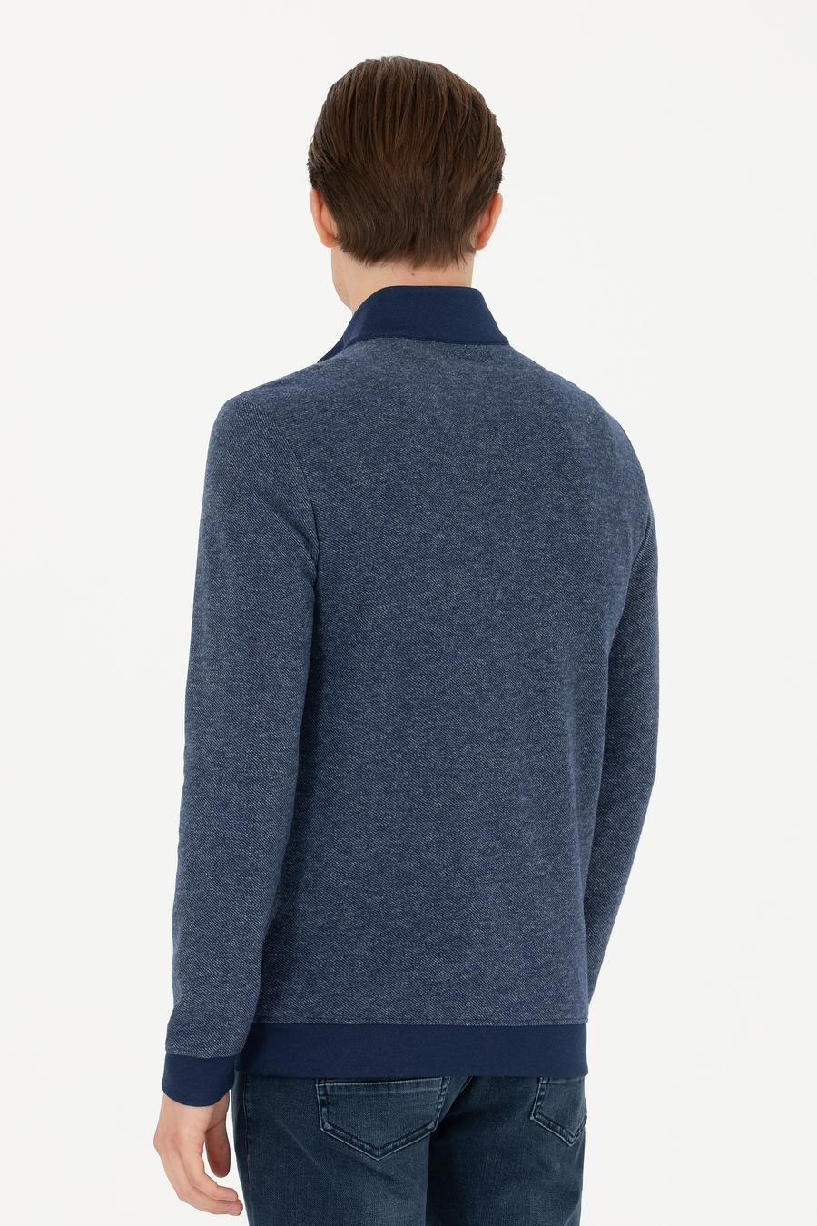 Lacivert Slim Fit Pamuk Karışımlı Yarım Fermuarlı Sweatshirt - 50275568041