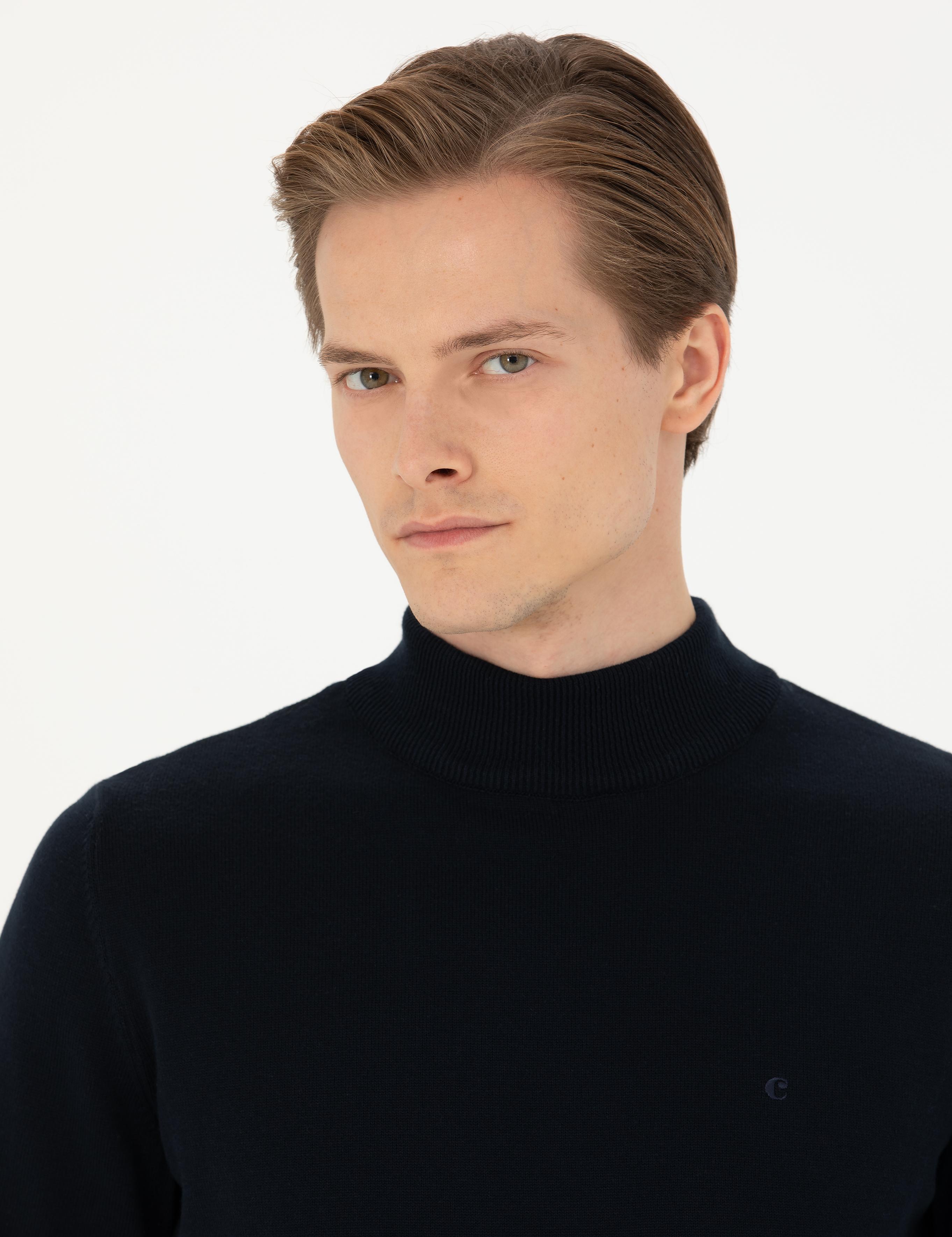 Lacivert Slim Fit Yarım Balıkçı Basic Triko Kazak - 50270170001