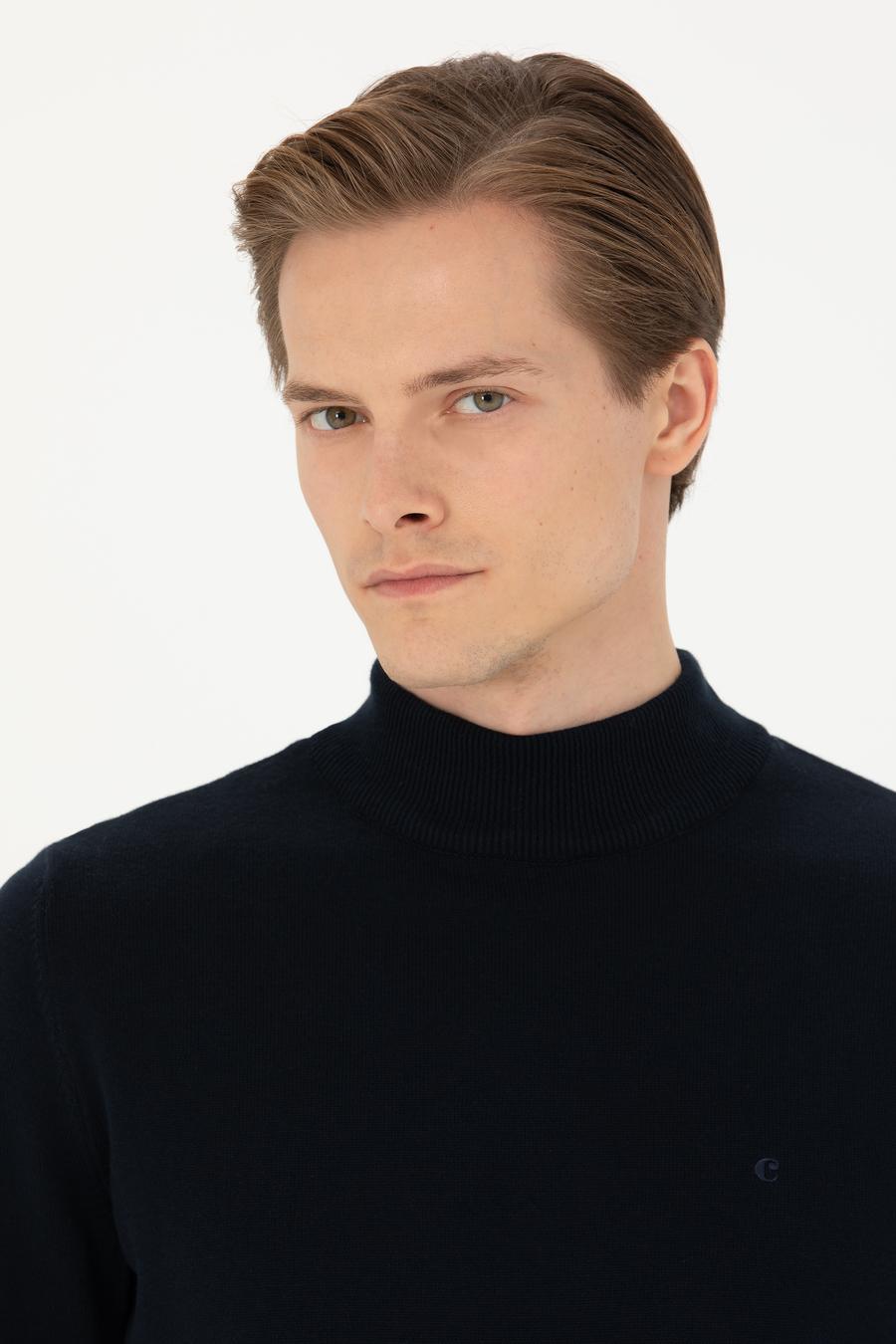Lacivert Slim Fit Yarım Balıkçı Basic Triko Kazak - 50270170001