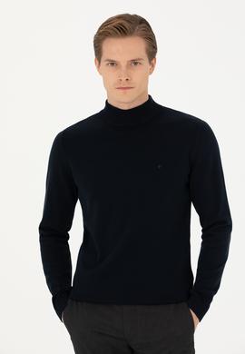 Lacivert Slim Fit Yarım Balıkçı Basic Triko Kazak