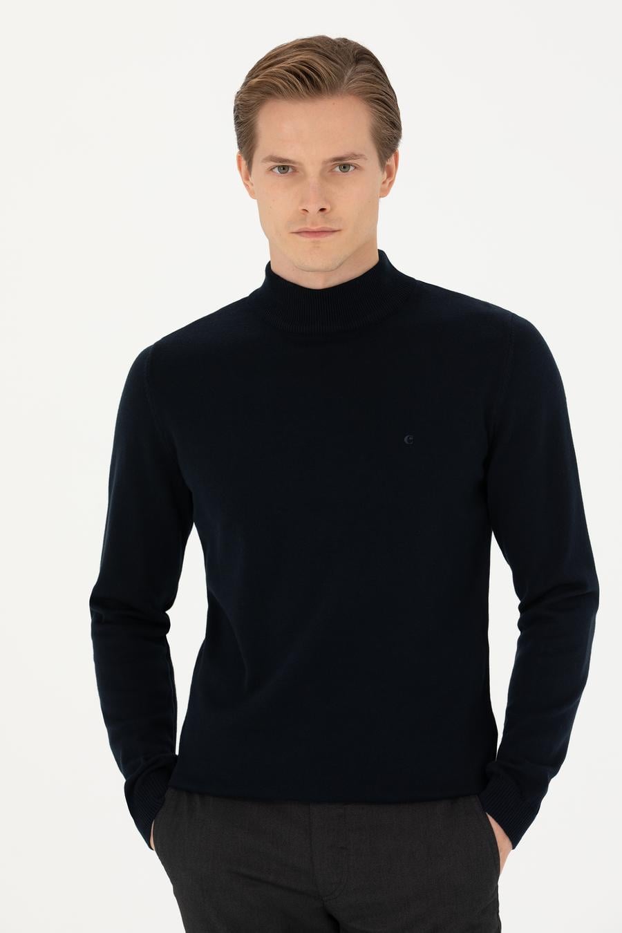 Lacivert Slim Fit Yarım Balıkçı Basic Triko Kazak - 50270170001
