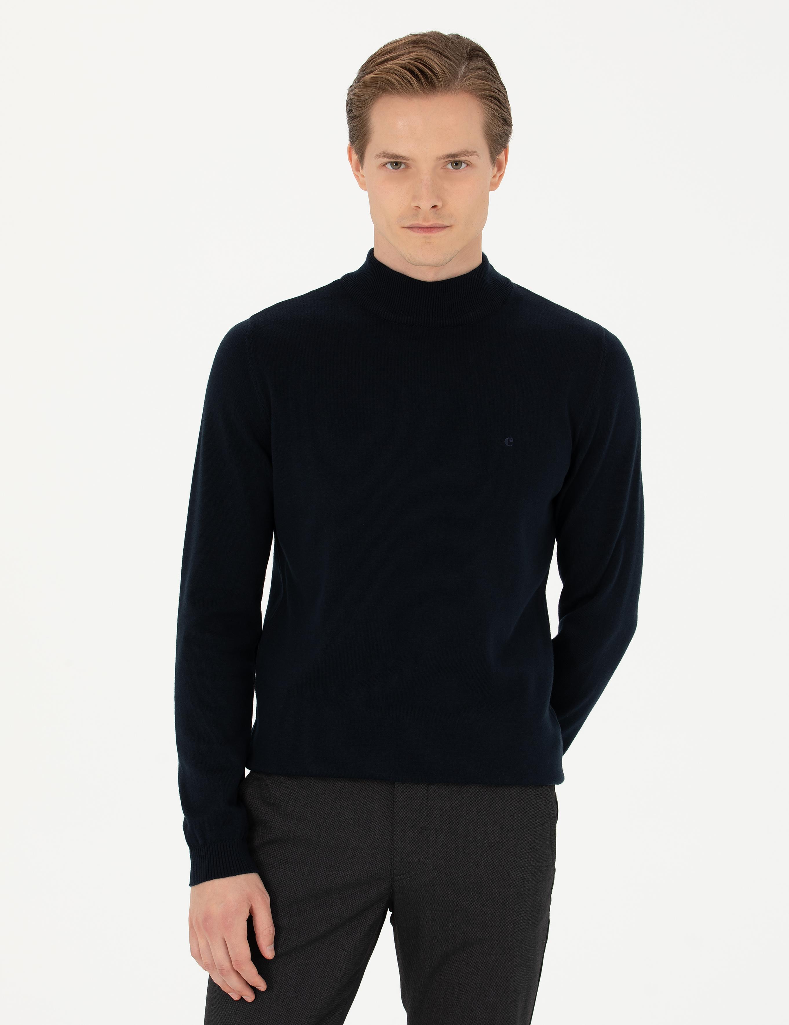 Lacivert Slim Fit Yarım Balıkçı Basic Triko Kazak - 50270170001