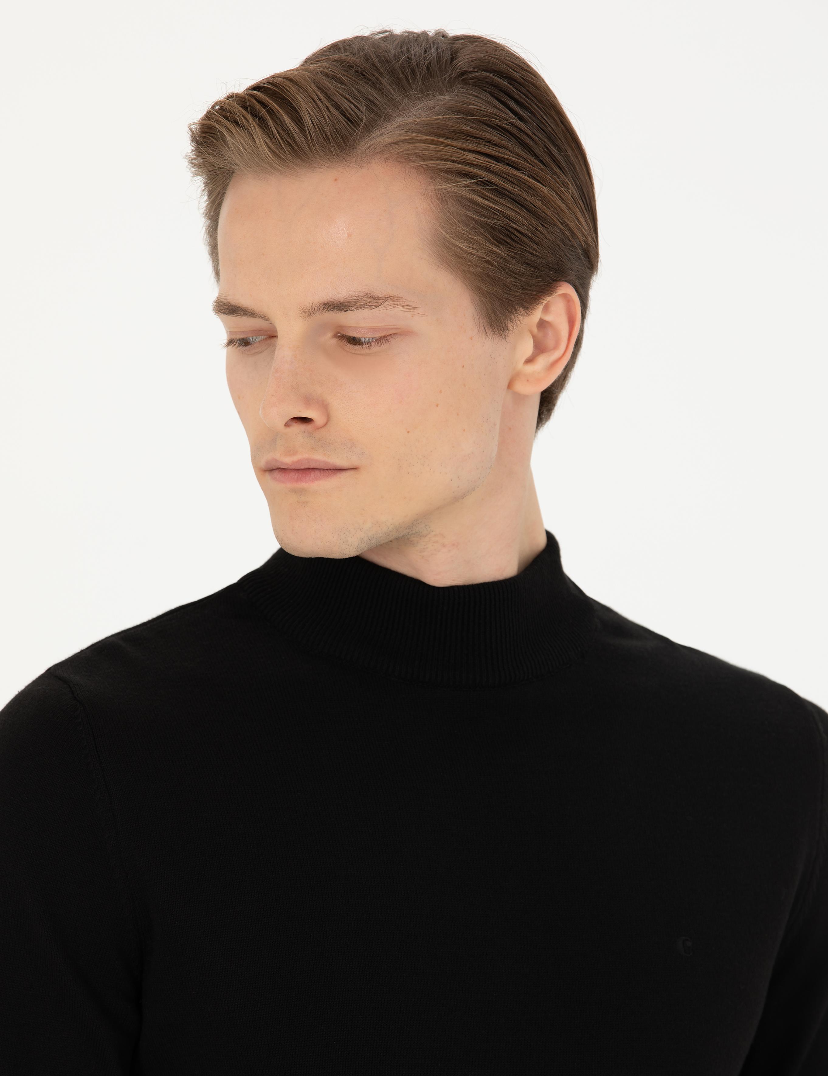 Siyah Slim Fit Yarım Balıkçı Basic Triko Kazak - 50270170010