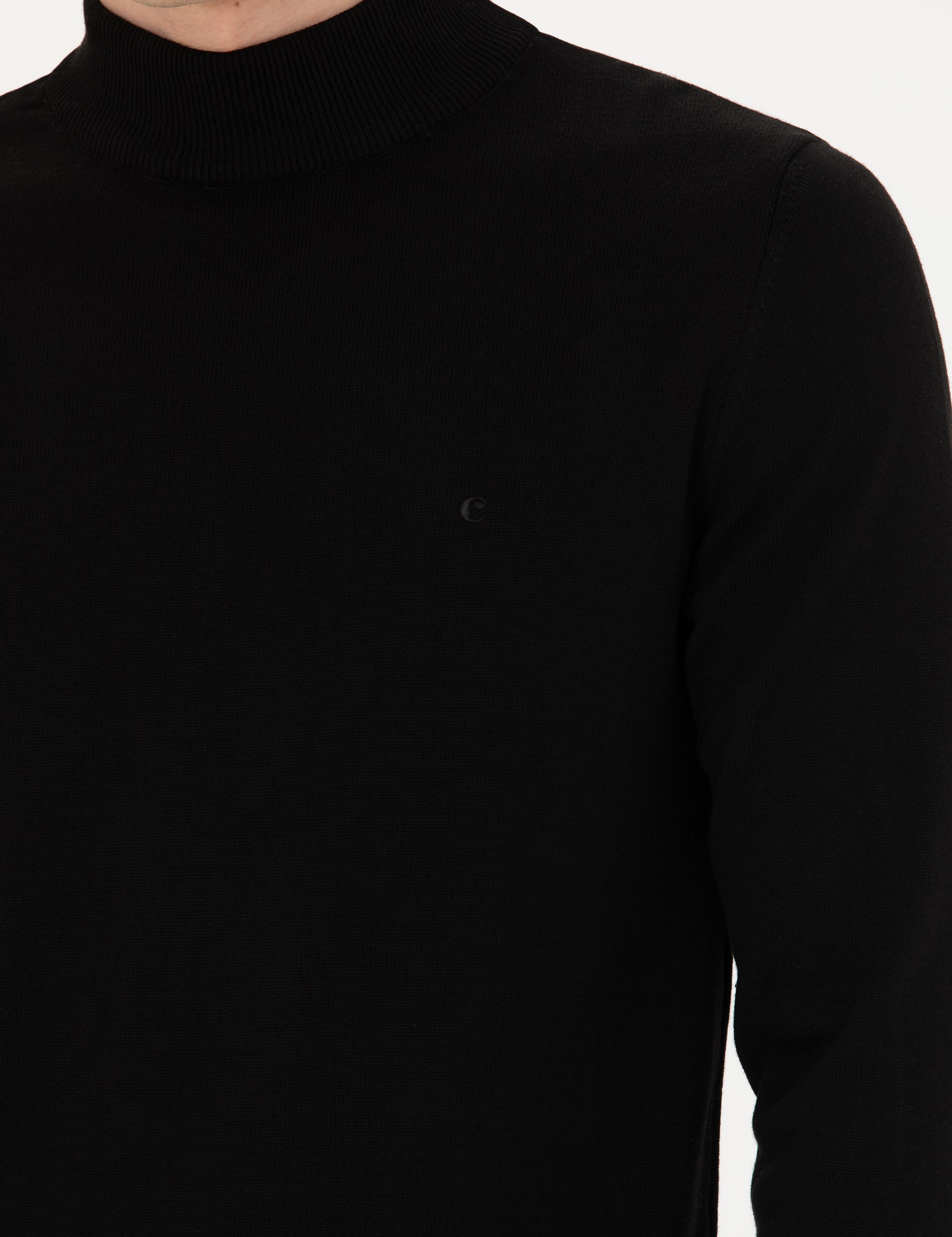 Siyah Slim Fit Yarım Balıkçı Basic Triko Kazak - 50270170010