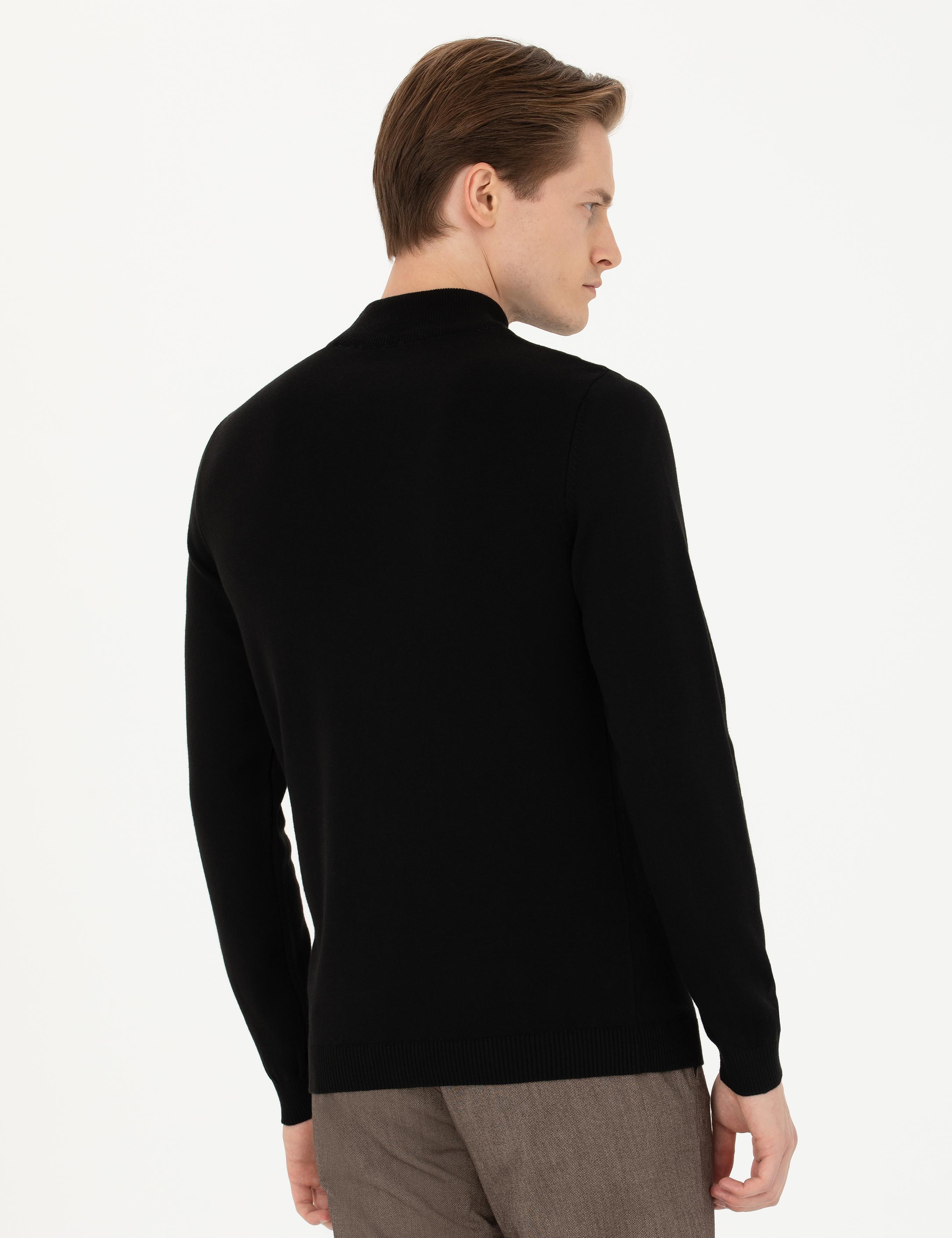 Siyah Slim Fit Yarım Balıkçı Basic Triko Kazak - 50270170010