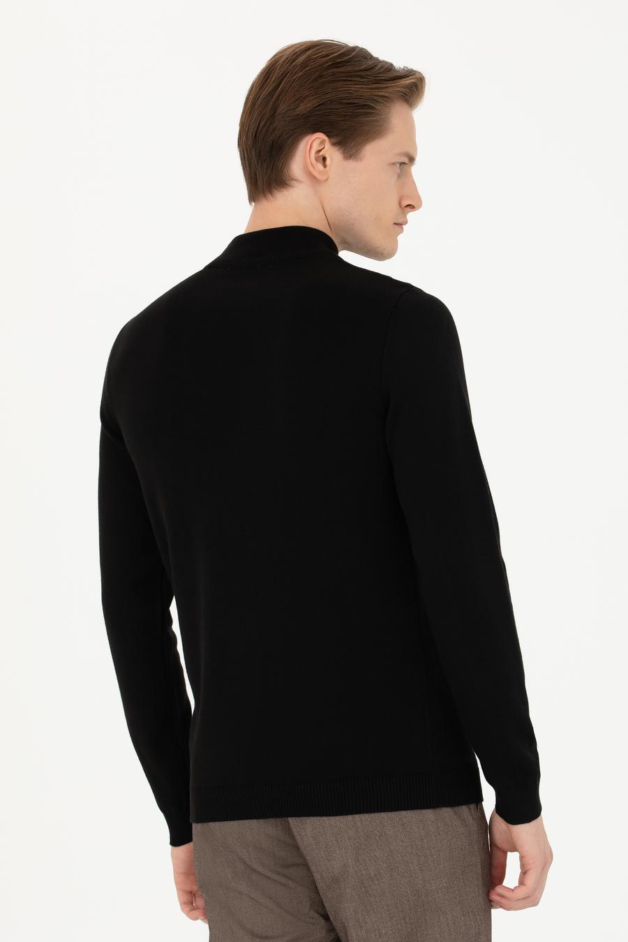 Siyah Slim Fit Yarım Balıkçı Basic Triko Kazak - 50270170010