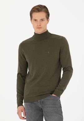 Haki Slim Fit Yarım Balıkçı Basic Triko Kazak