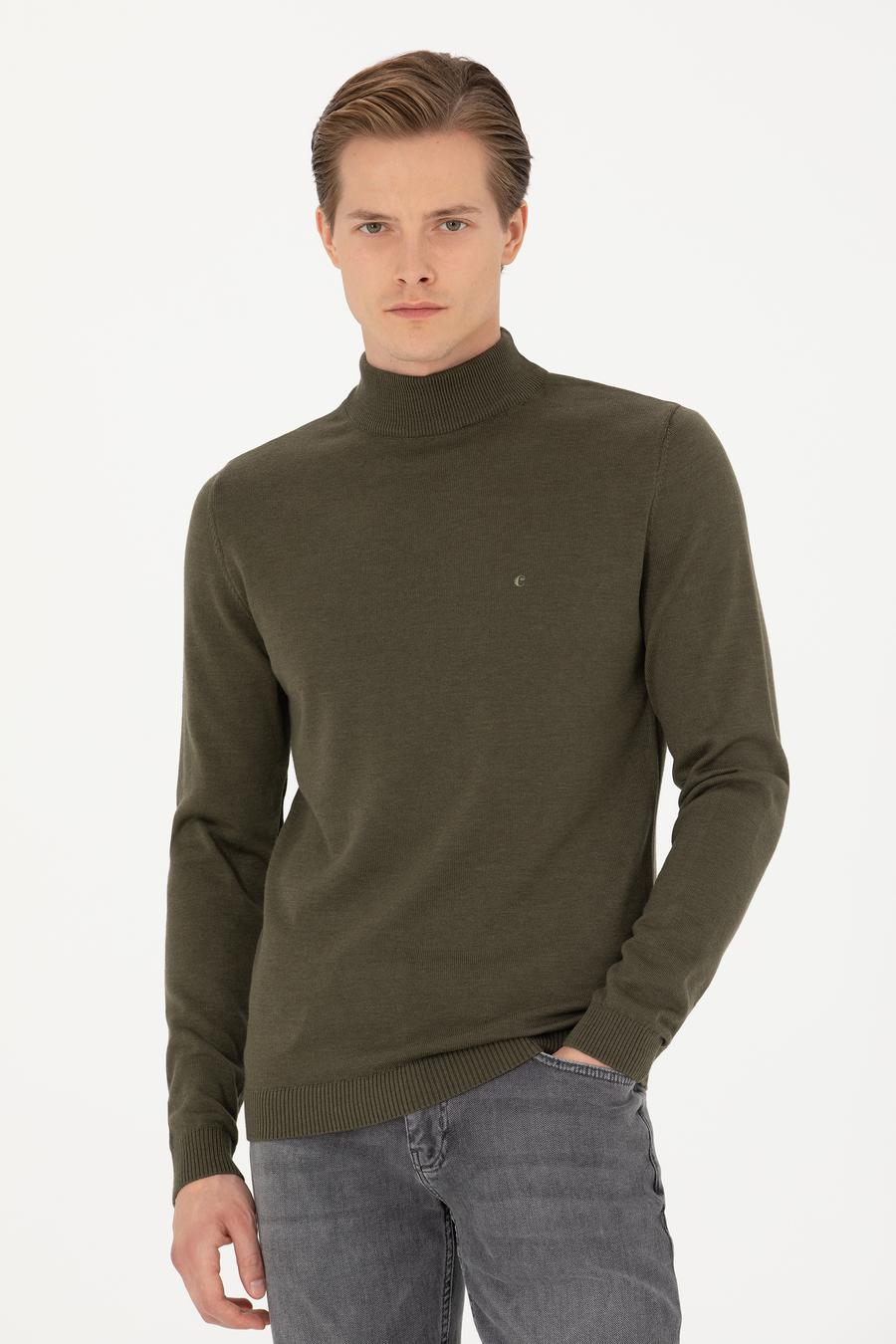Haki Slim Fit Yarım Balıkçı Basic Triko Kazak - 50270170027