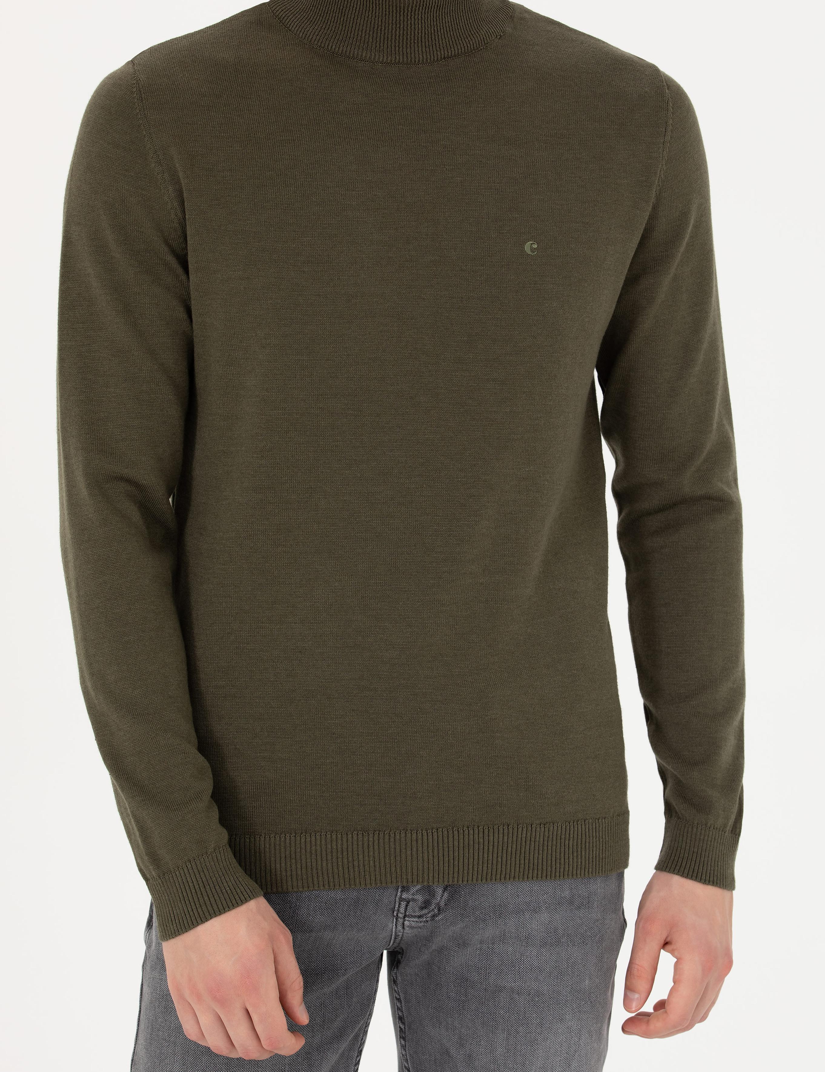 Haki Slim Fit Yarım Balıkçı Basic Triko Kazak - 50270170027