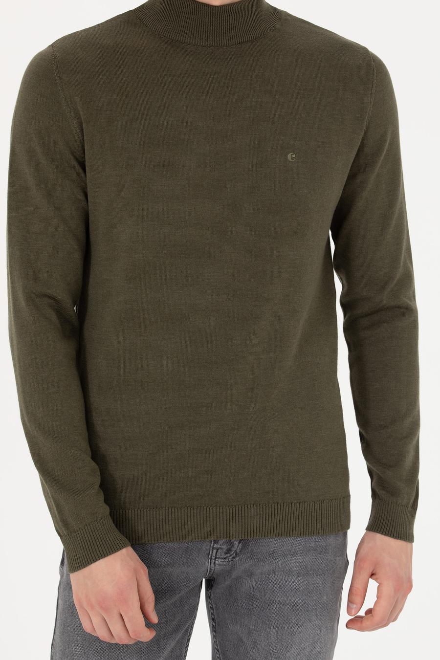 Haki Slim Fit Yarım Balıkçı Basic Triko Kazak - 50270170027