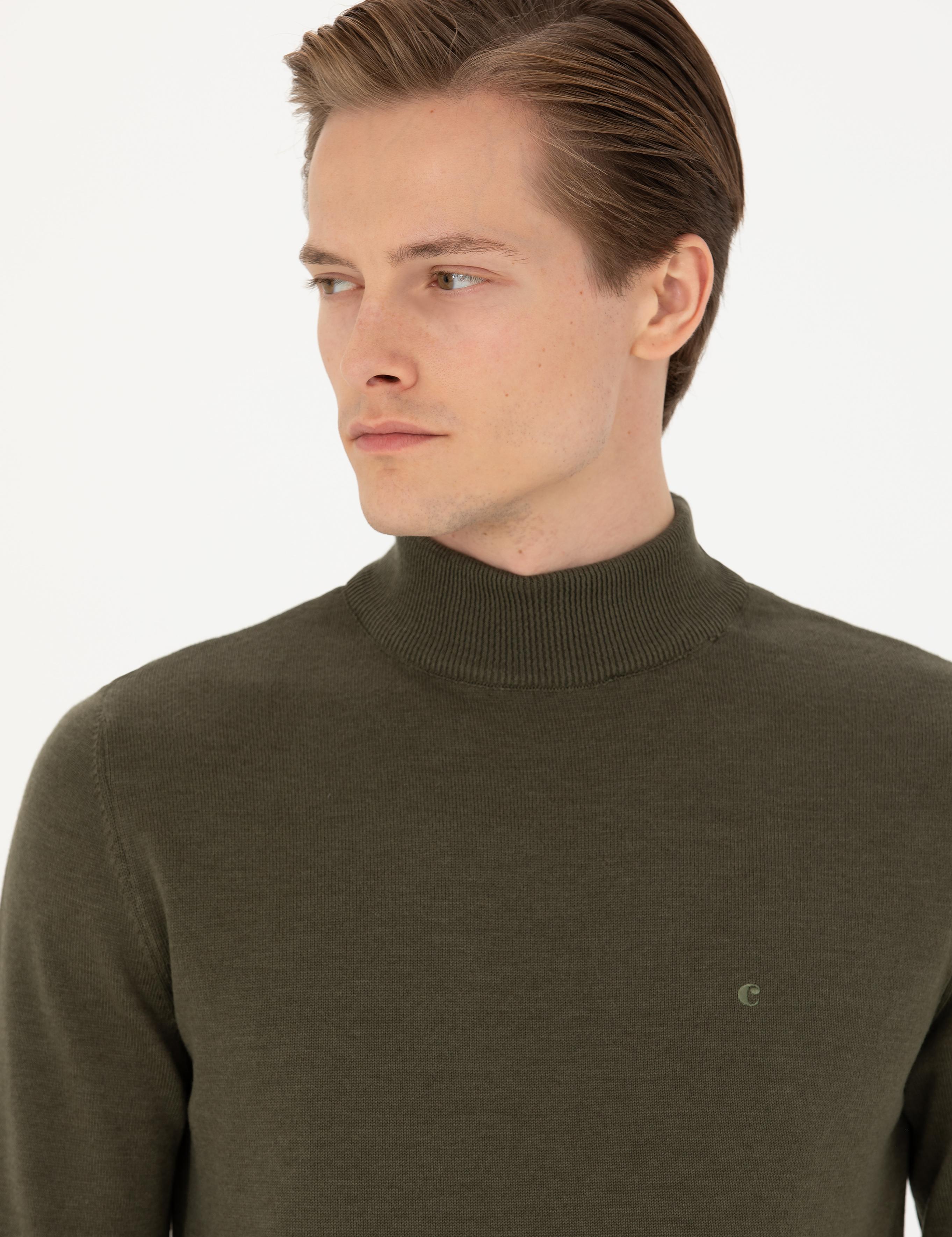Haki Slim Fit Yarım Balıkçı Basic Triko Kazak - 50270170027