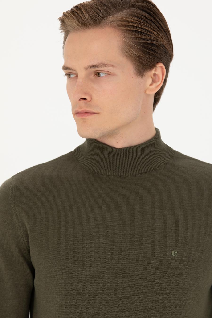 Haki Slim Fit Yarım Balıkçı Basic Triko Kazak - 50270170027