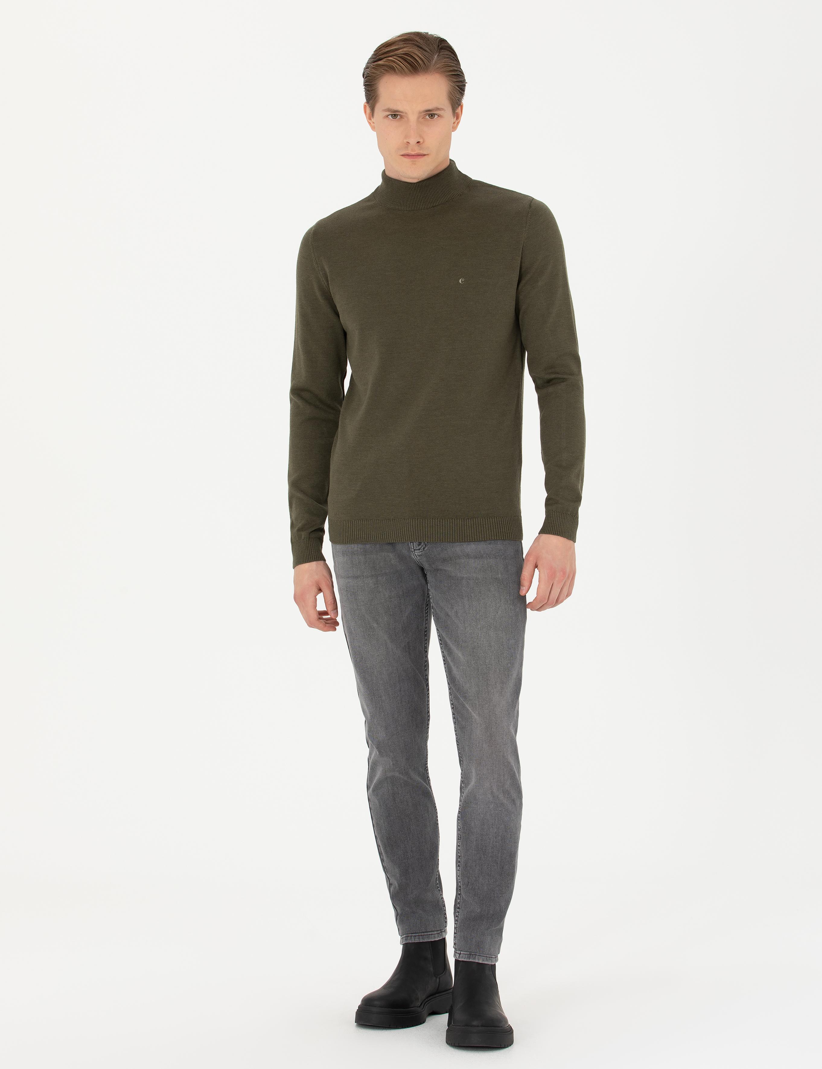 Haki Slim Fit Yarım Balıkçı Basic Triko Kazak - 50270170027
