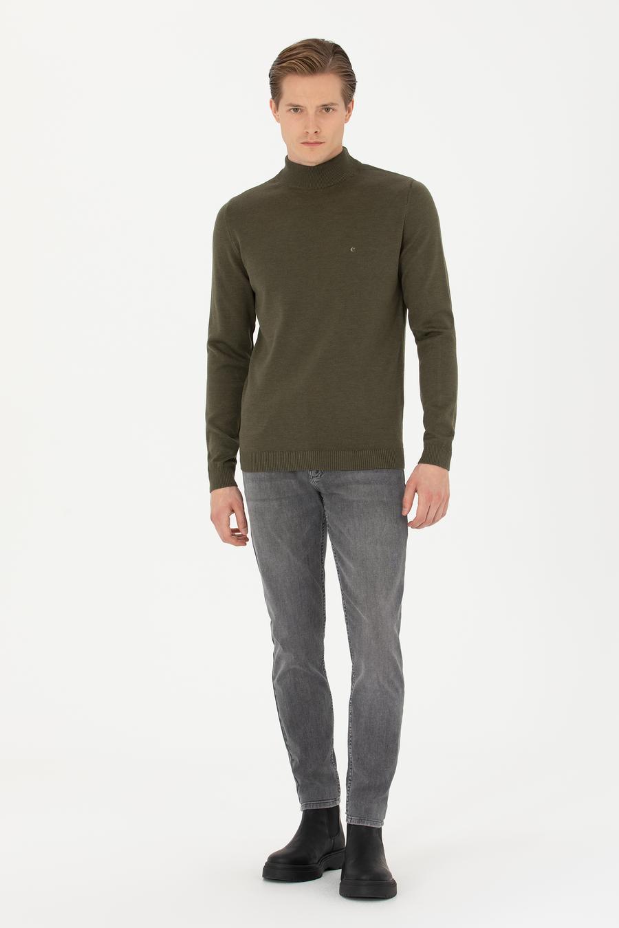 Haki Slim Fit Yarım Balıkçı Basic Triko Kazak - 50270170027