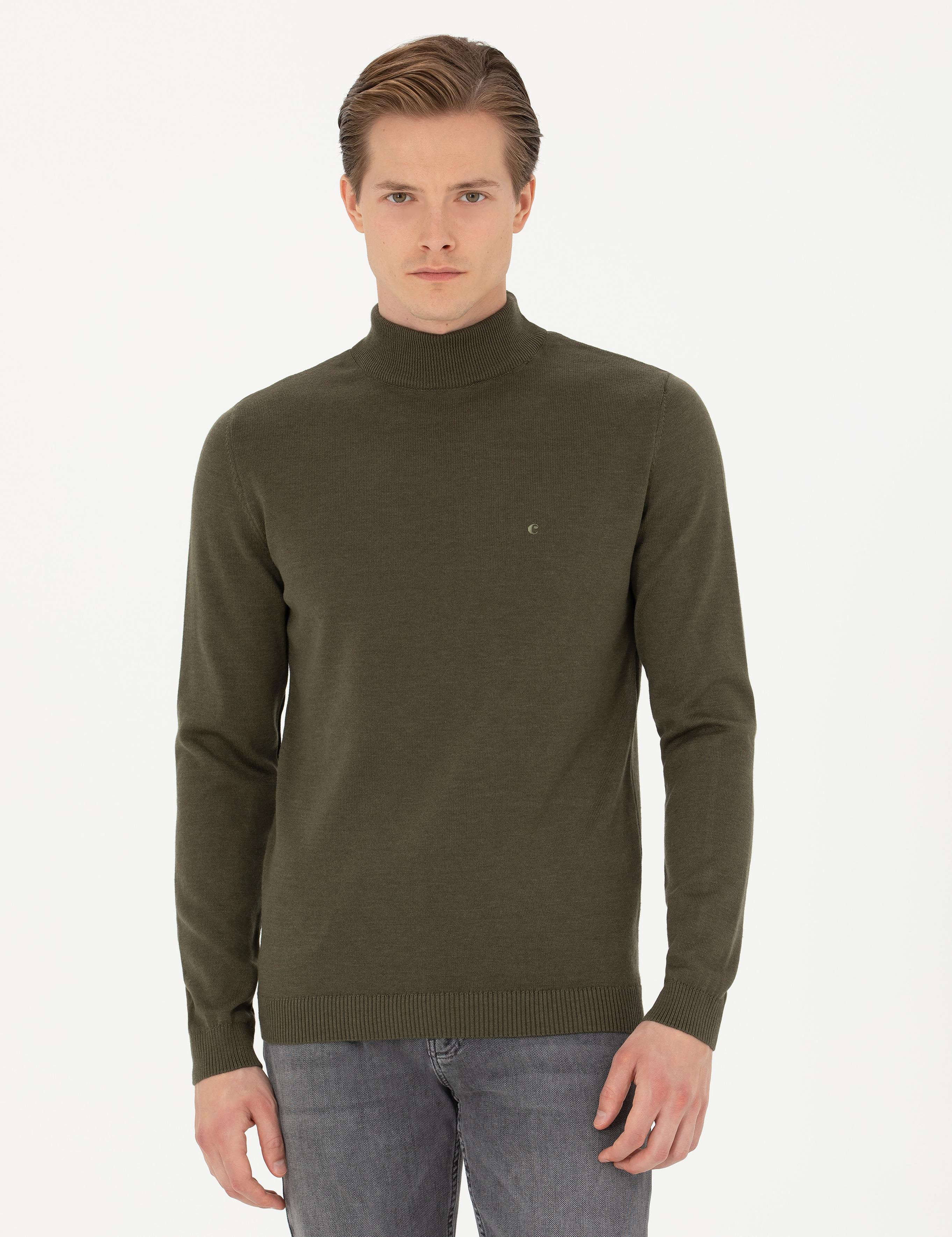 Haki Slim Fit Yarım Balıkçı Basic Triko Kazak - 50270170027