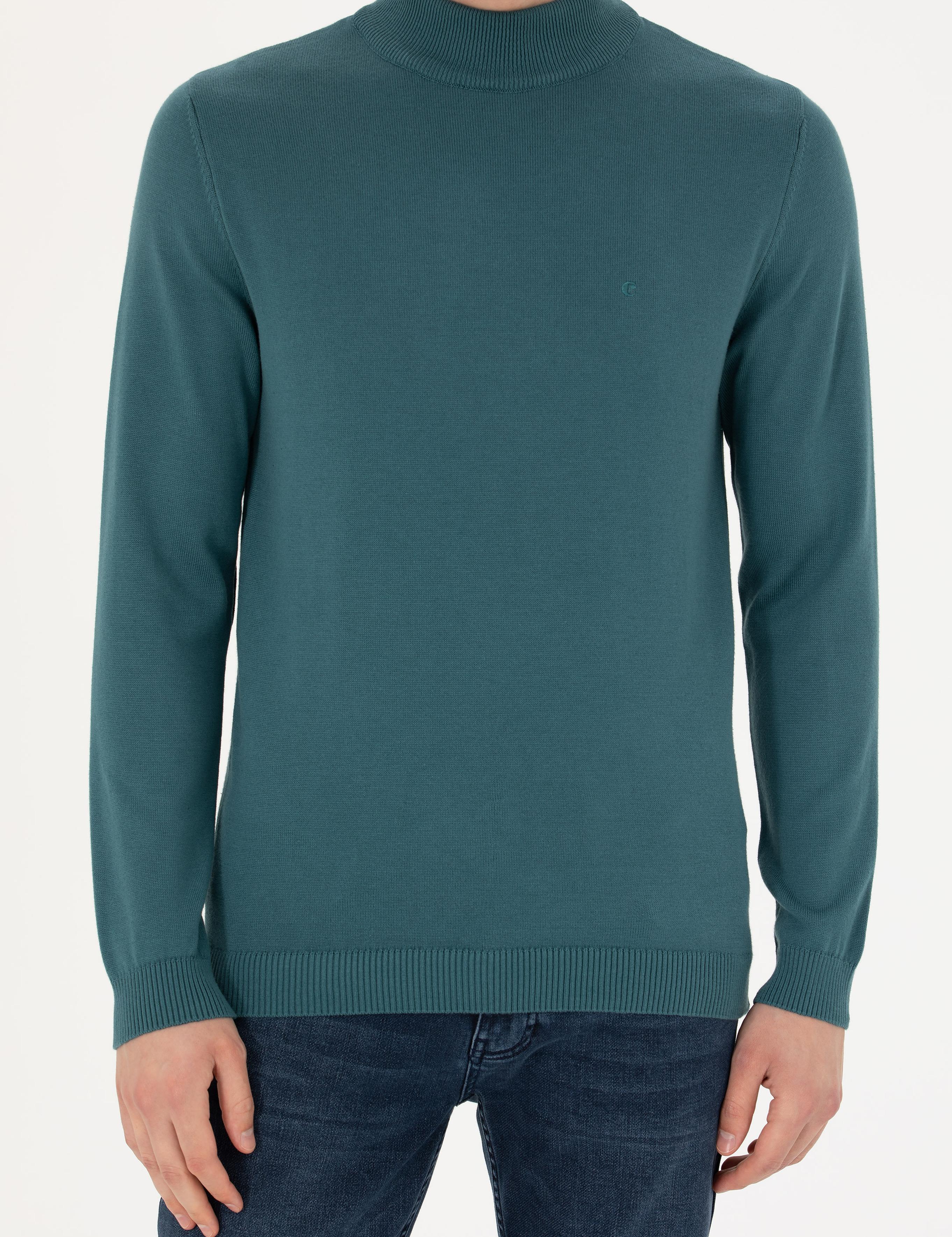 Petrol Slim Fit Yarım Balıkçı Basic Triko Kazak - 50270170113