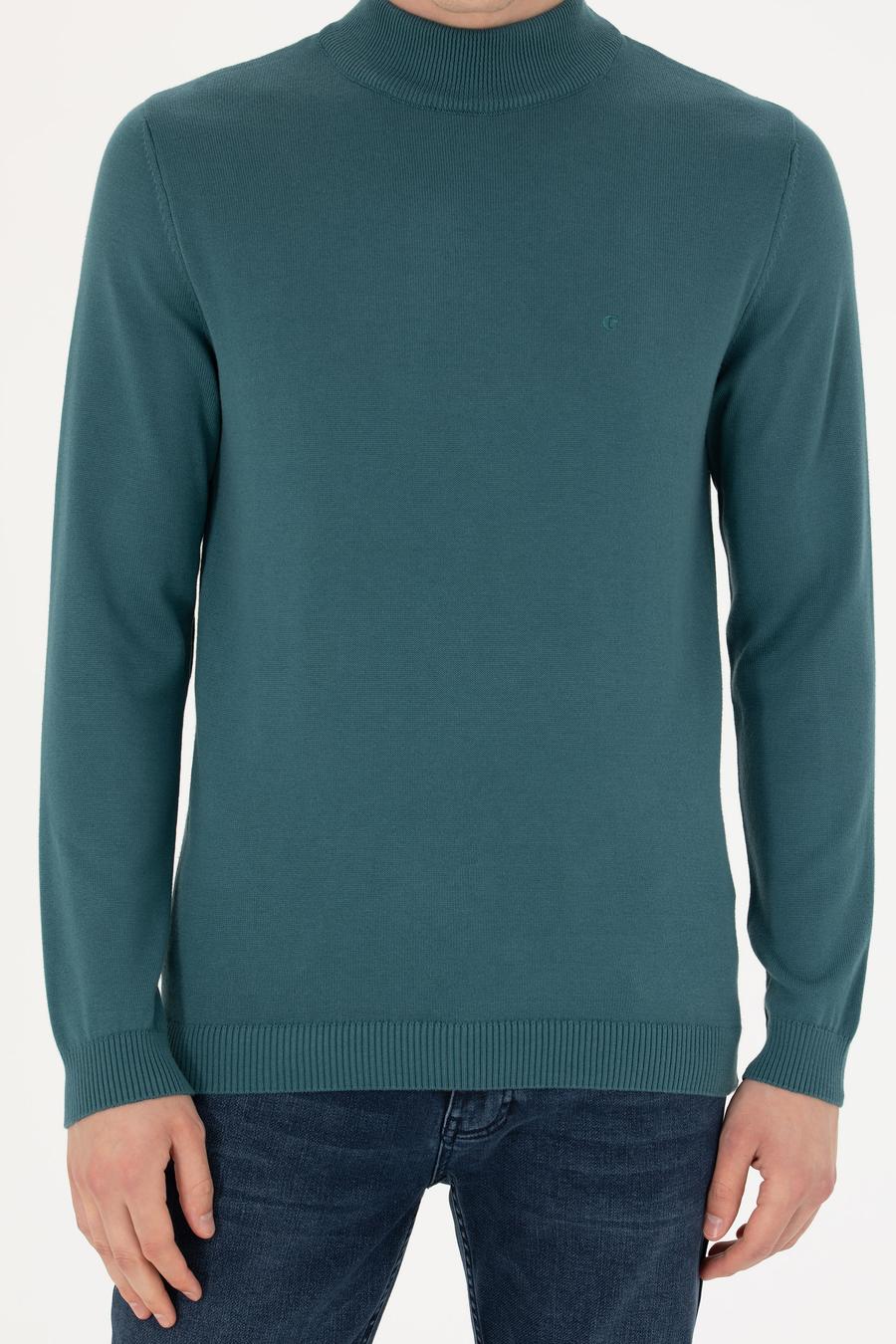Petrol Slim Fit Yarım Balıkçı Basic Triko Kazak - 50270170113