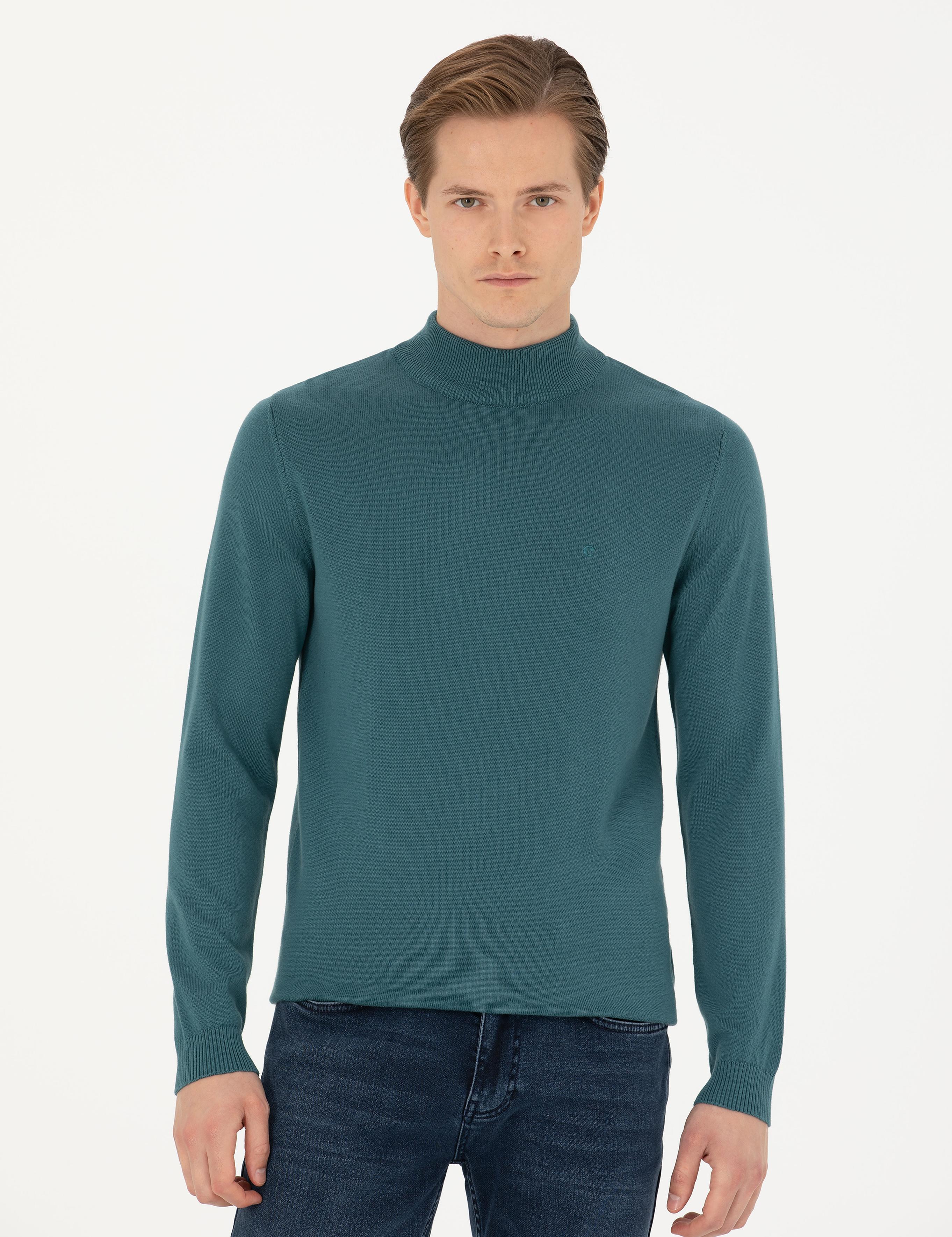 Petrol Slim Fit Yarım Balıkçı Basic Triko Kazak - 50270170113