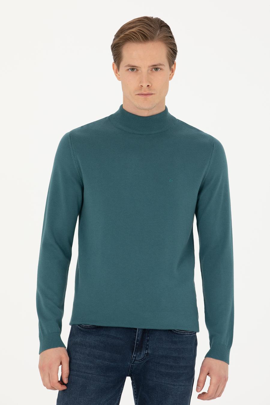 Petrol Slim Fit Yarım Balıkçı Basic Triko Kazak - 50270170113