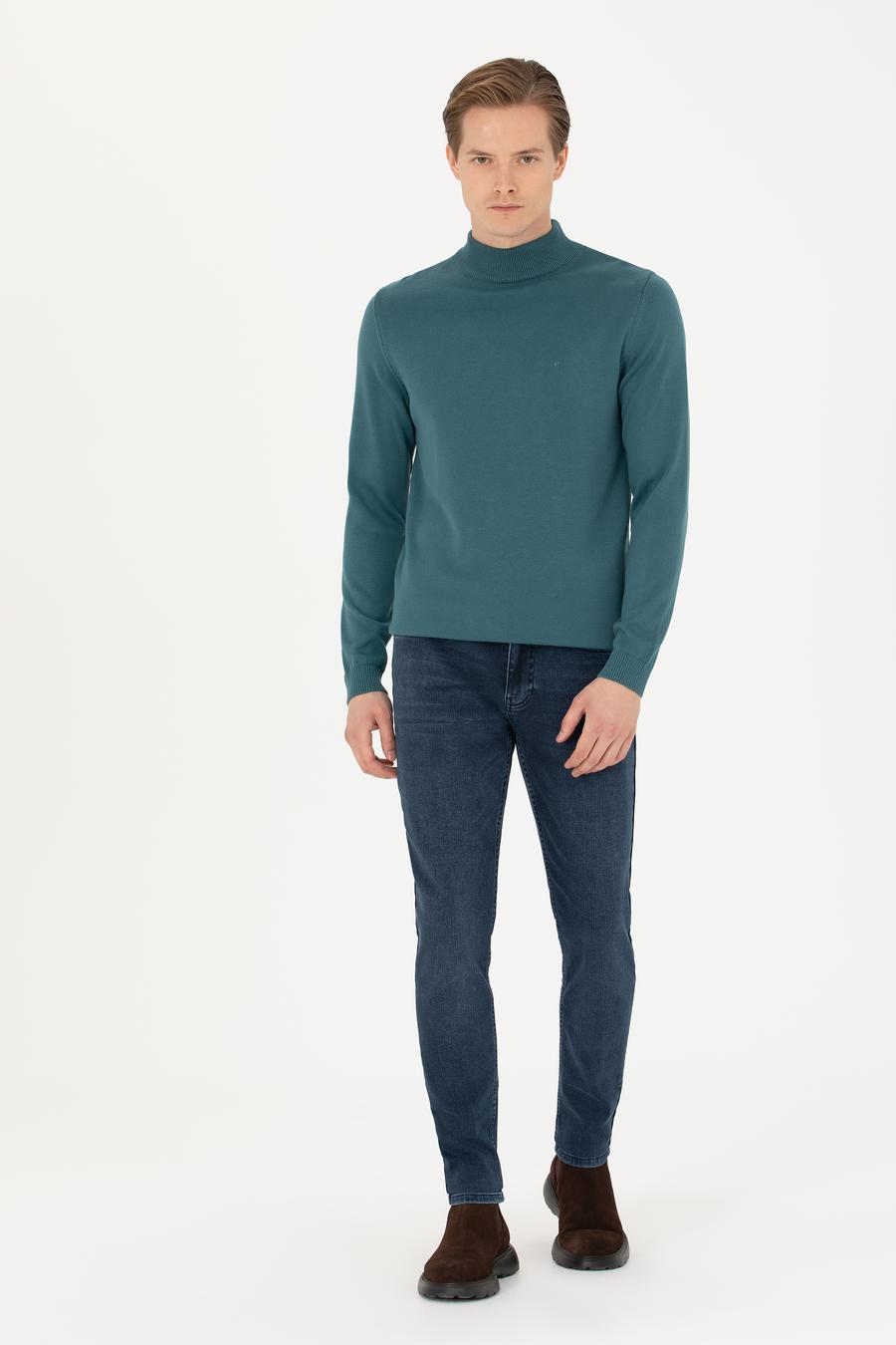 Petrol Slim Fit Yarım Balıkçı Basic Triko Kazak - 50270170113